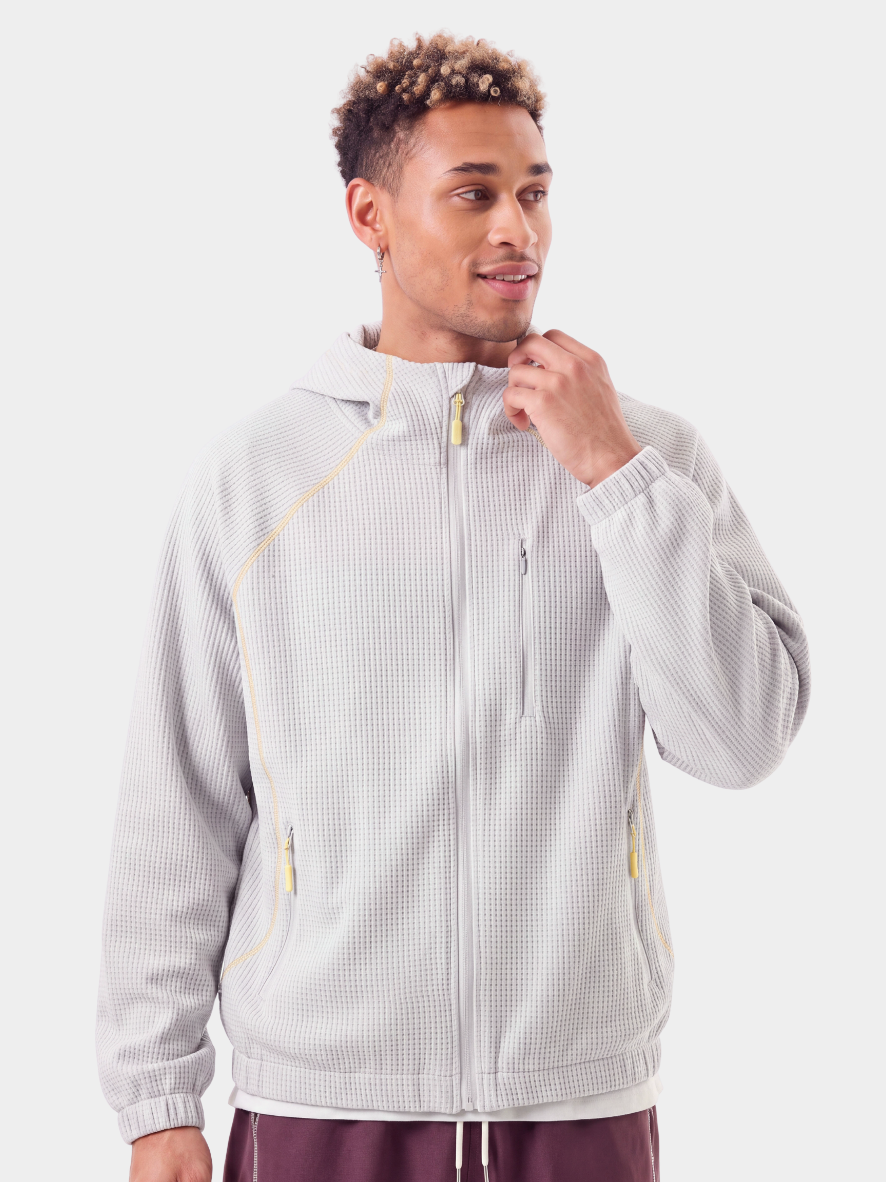 SplitVeil - Unisex Waffle Texture Contrast Stitch Zip-Up Jacket
