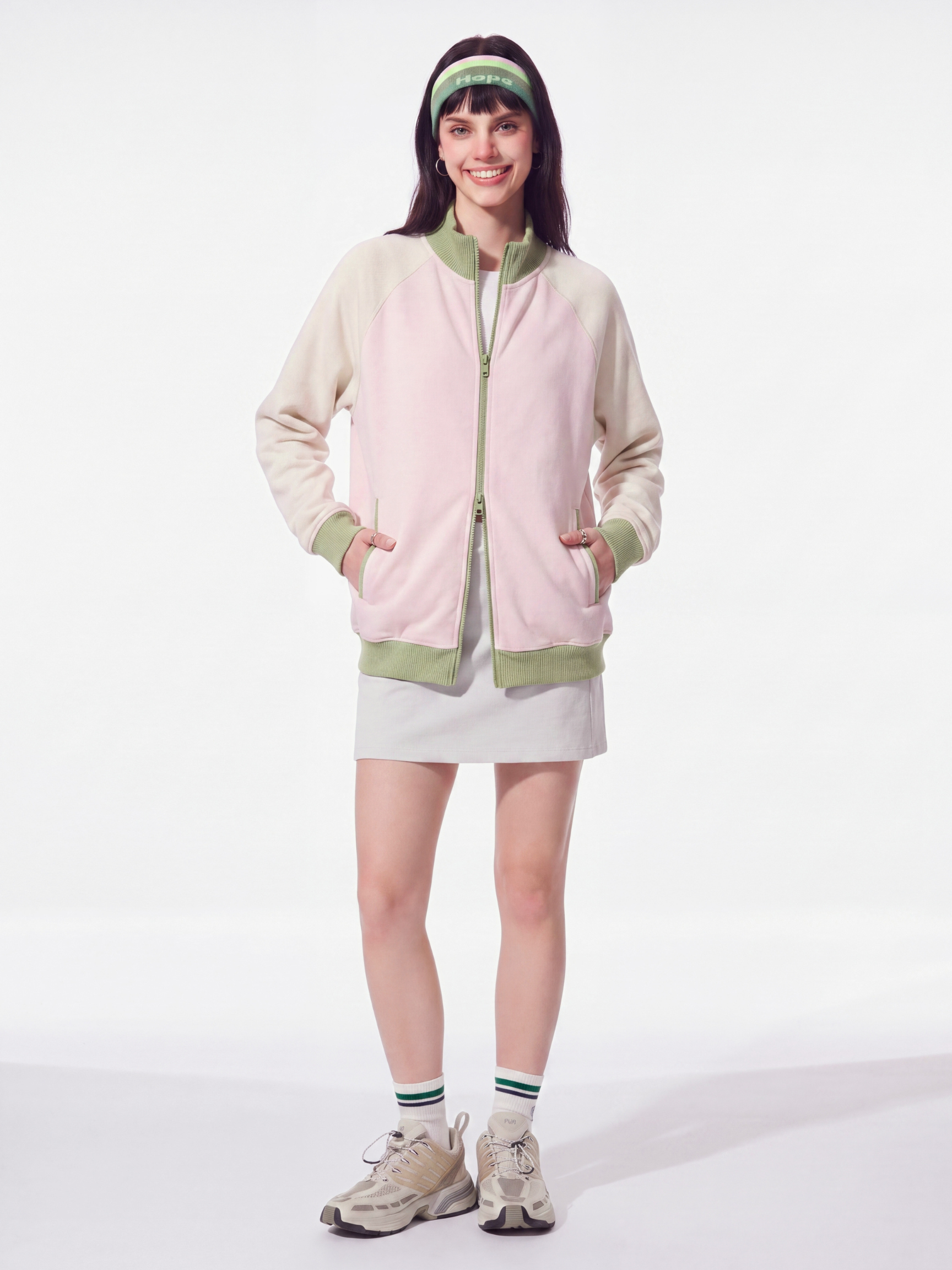 EdgeDrift - Unisex Color-Block Raglan Stand Collar Zip Jacket
