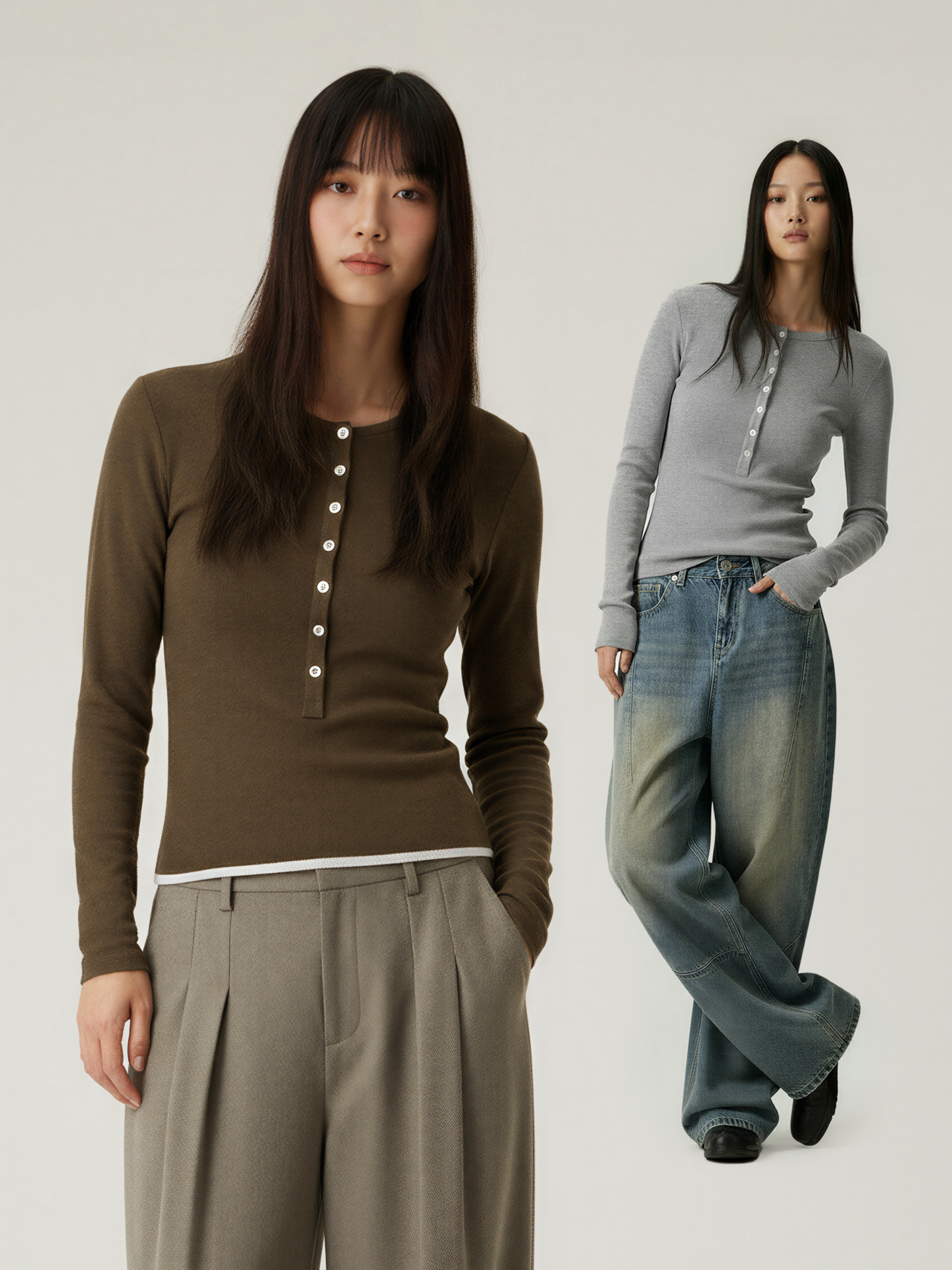 Echo - Women's TENCEL™ Henley Neck Slim-Fit Long Sleeve Tee