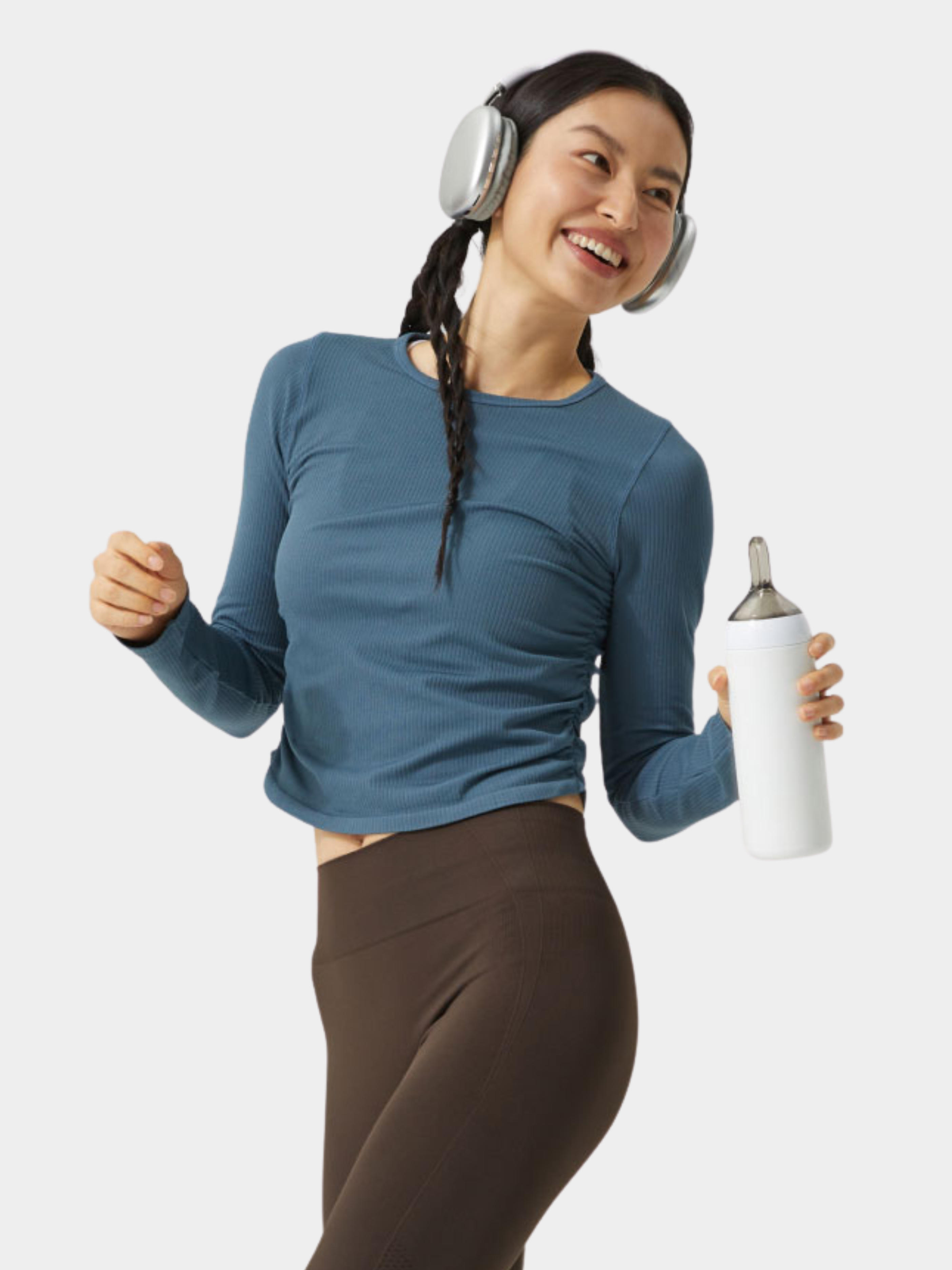 Cavegap - Women's Ruched Ribbed Slim-Fit Sports Tee