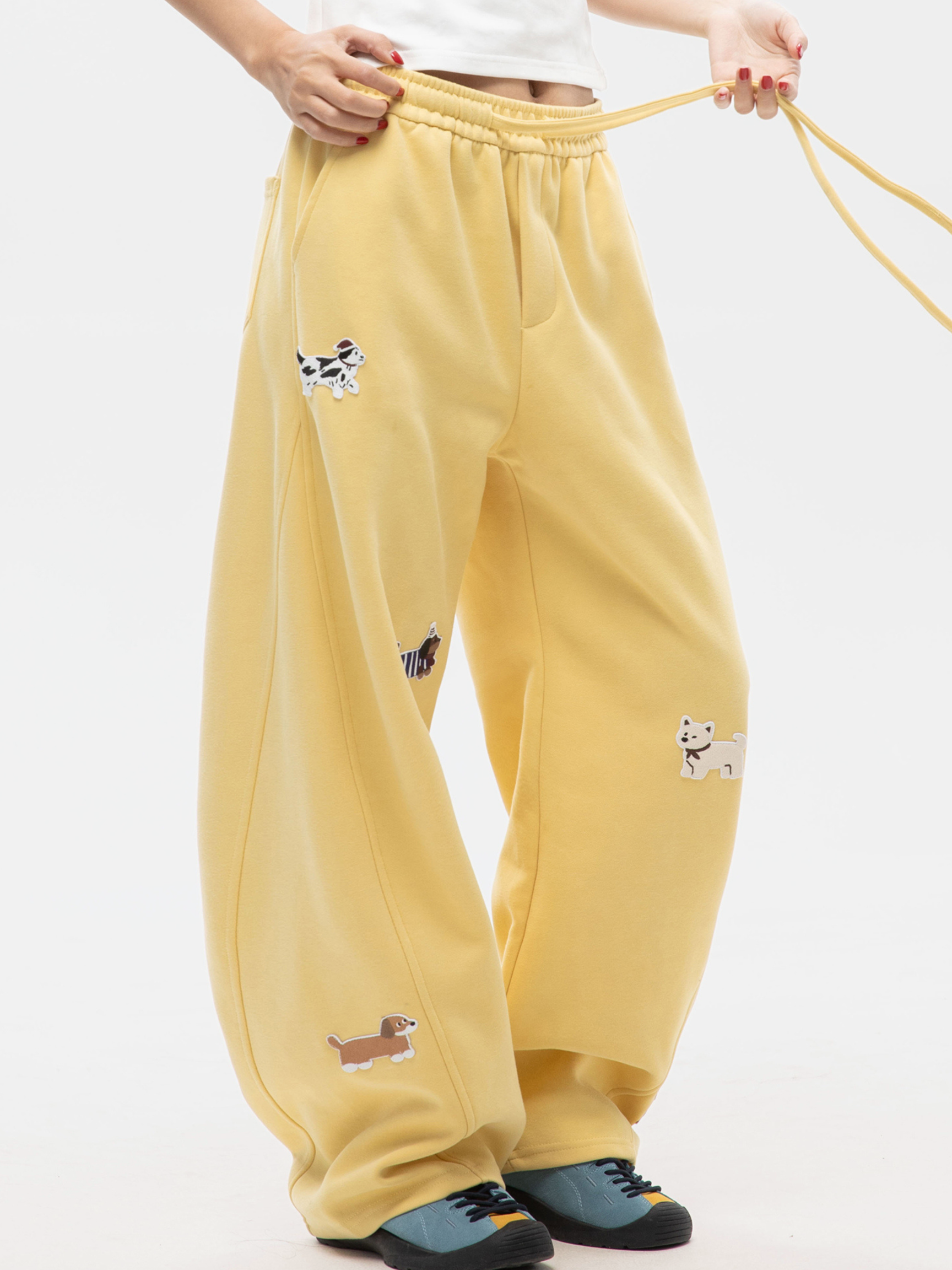 FrostView - Women's Dachshund Patch Embroidery Straight Leg Pants