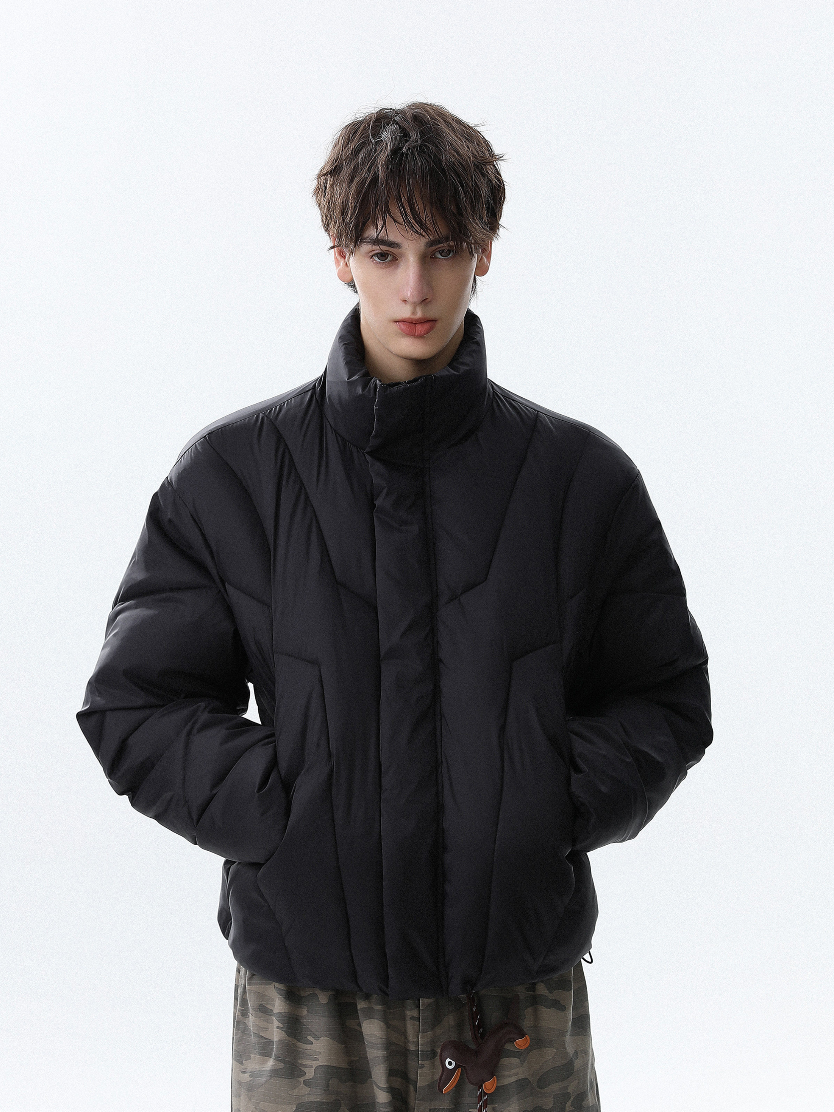 Summitline - Unisex Solid Color Stand Collar Quilted Padded Jacket