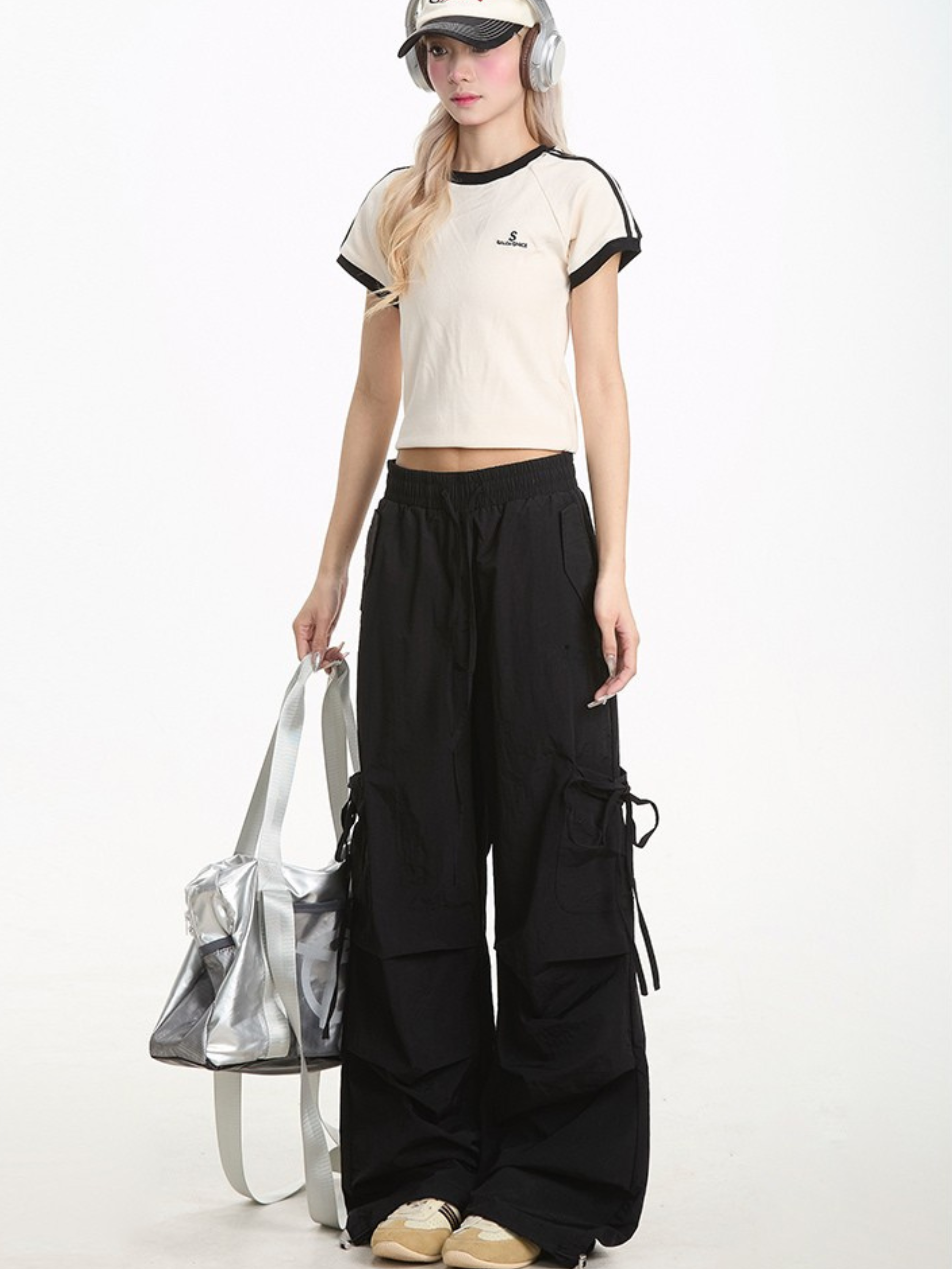 Aquarun - Women's Bow-Tie Strap Pleated Cargo Pants