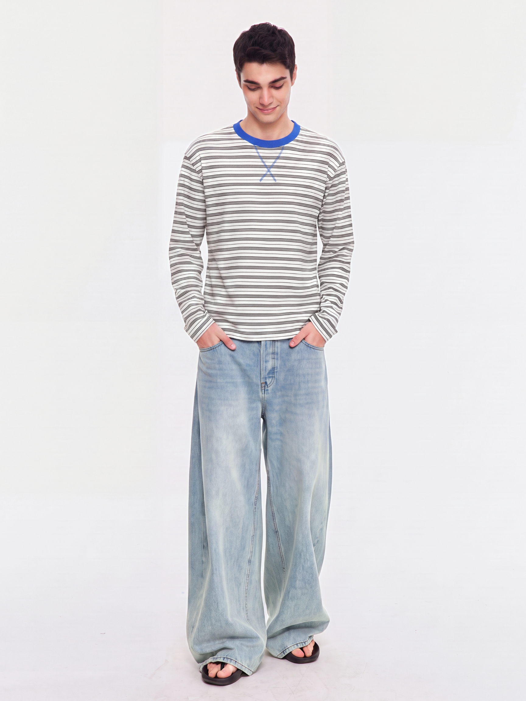 LineVeil - Unisex Contrast Stripe Layering Long Sleeve Top