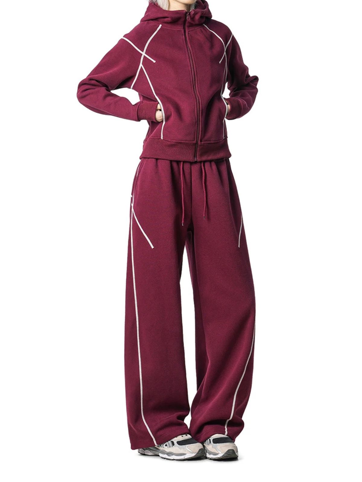 HawkSoar - Women's Contrast-Stitch Cropped Jacket & Wide-Leg Pants Set