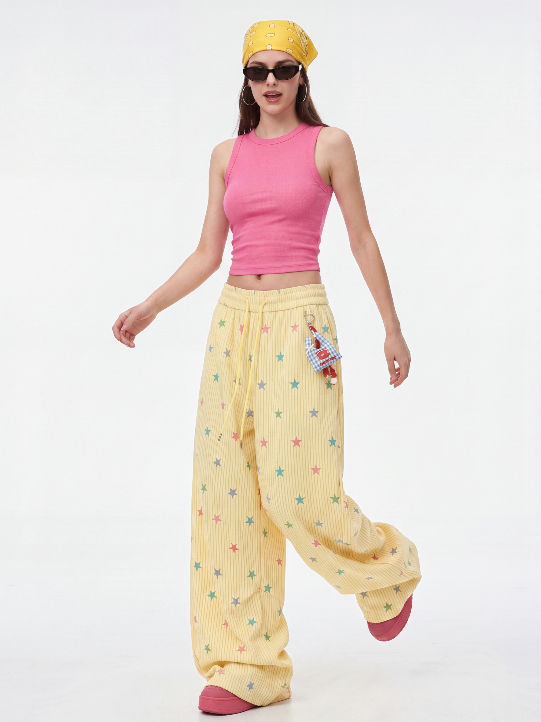Stitch - Women's Colorful Star Stripe Wide-Leg Pants