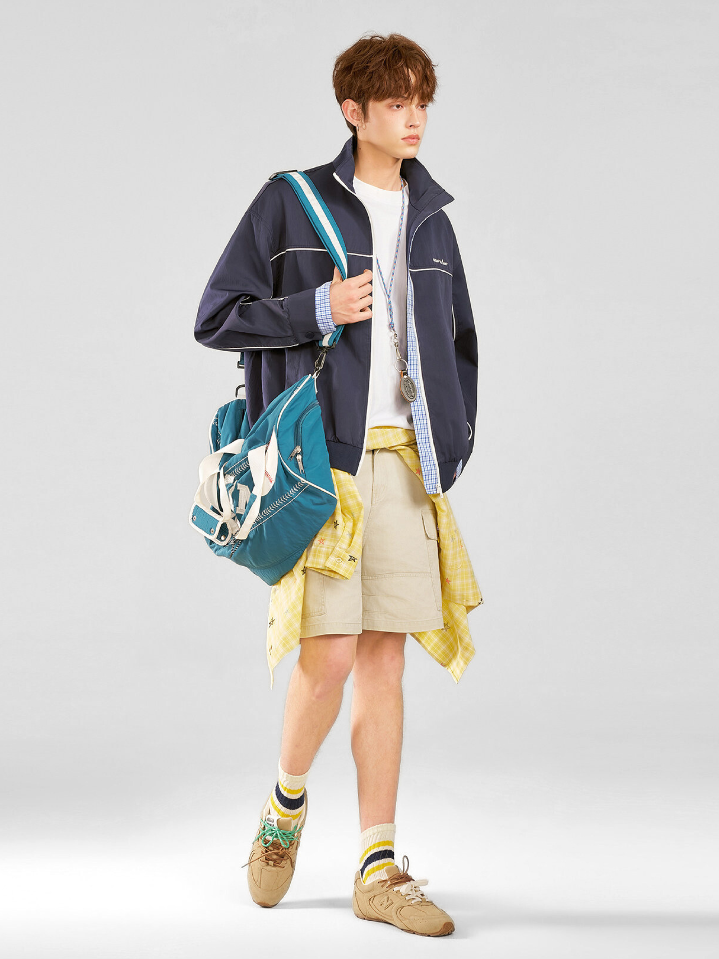 HawkRoc - Unisex Stand Collar Plaid Utility Jacket