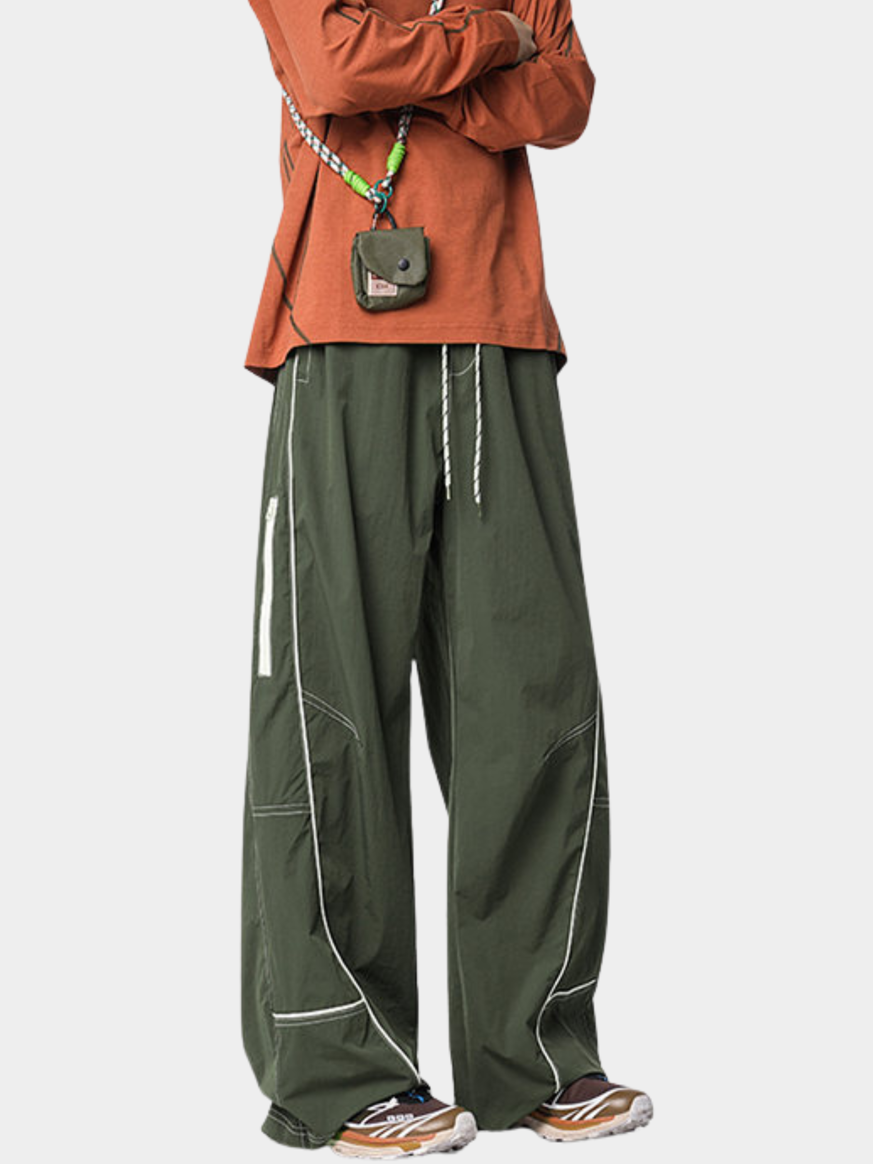 FoxView - Unisex Three-Proof Colorblock Striped Curved-Cut Pants