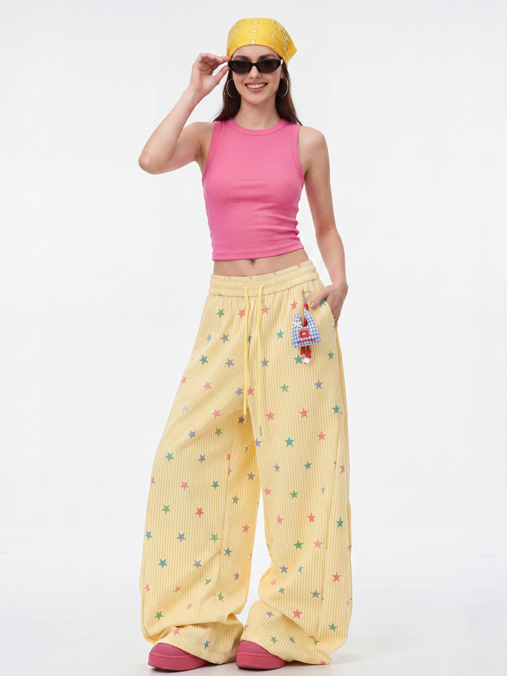 Stitch - Women's Colorful Star Stripe Wide-Leg Pants