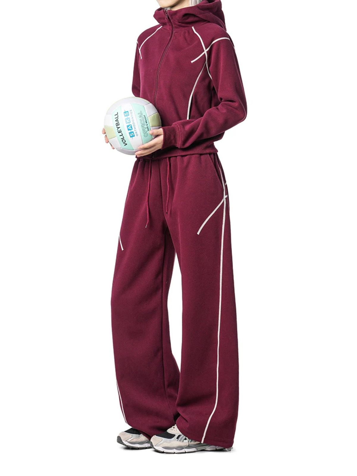 HawkSoar - Women's Contrast-Stitch Cropped Jacket & Wide-Leg Pants Set