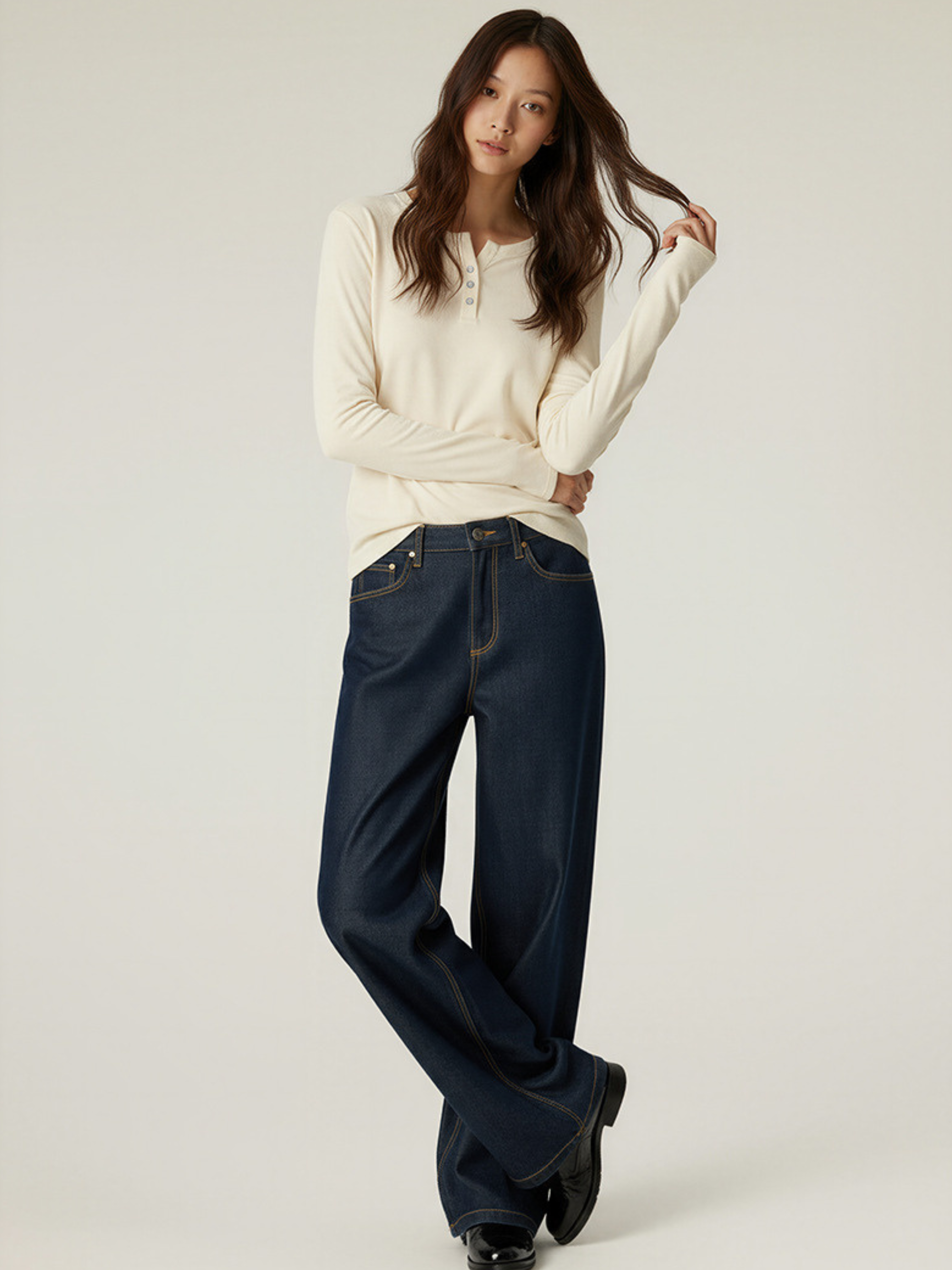 Ashford - Women's TENCEL™ Henley Neck Slim-Fit Long Sleeve Tee