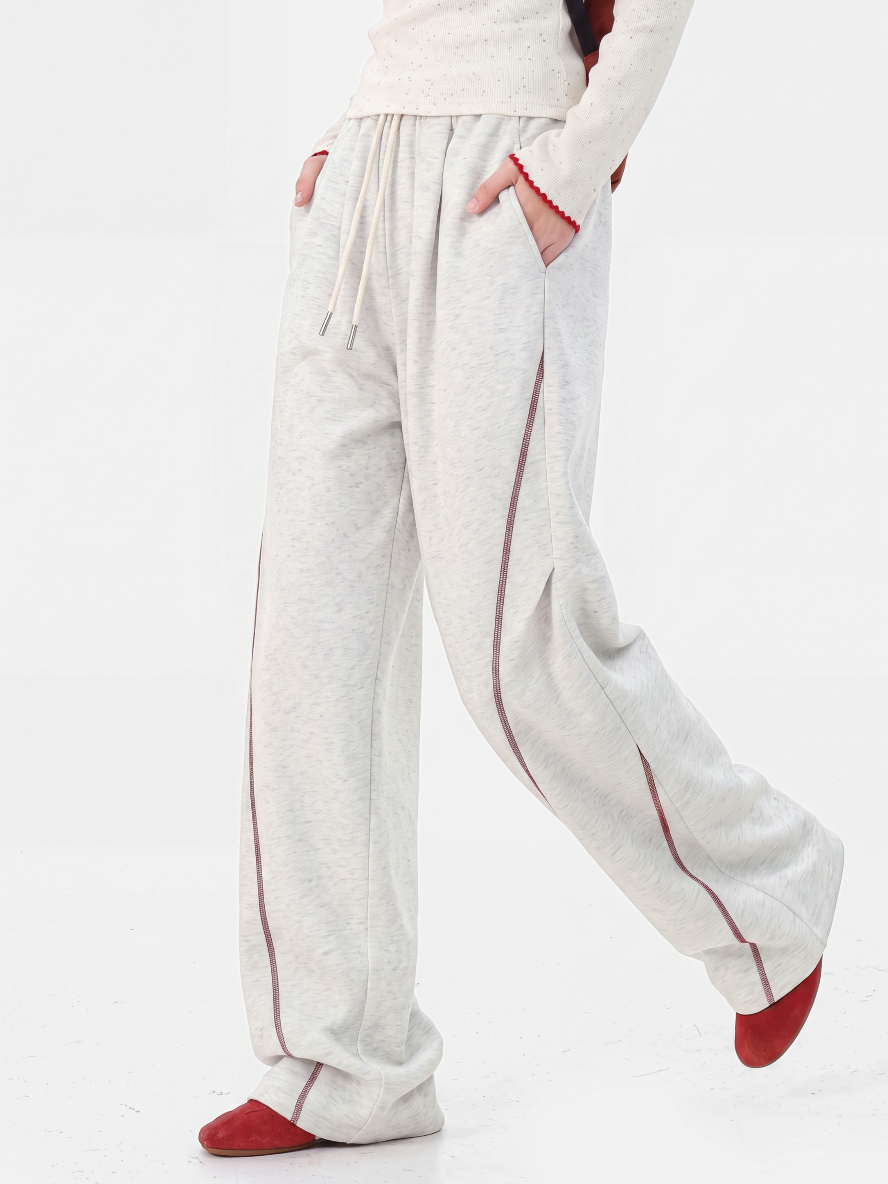 TraceSway - Women's Contrast Stitch Wide-Leg Pants