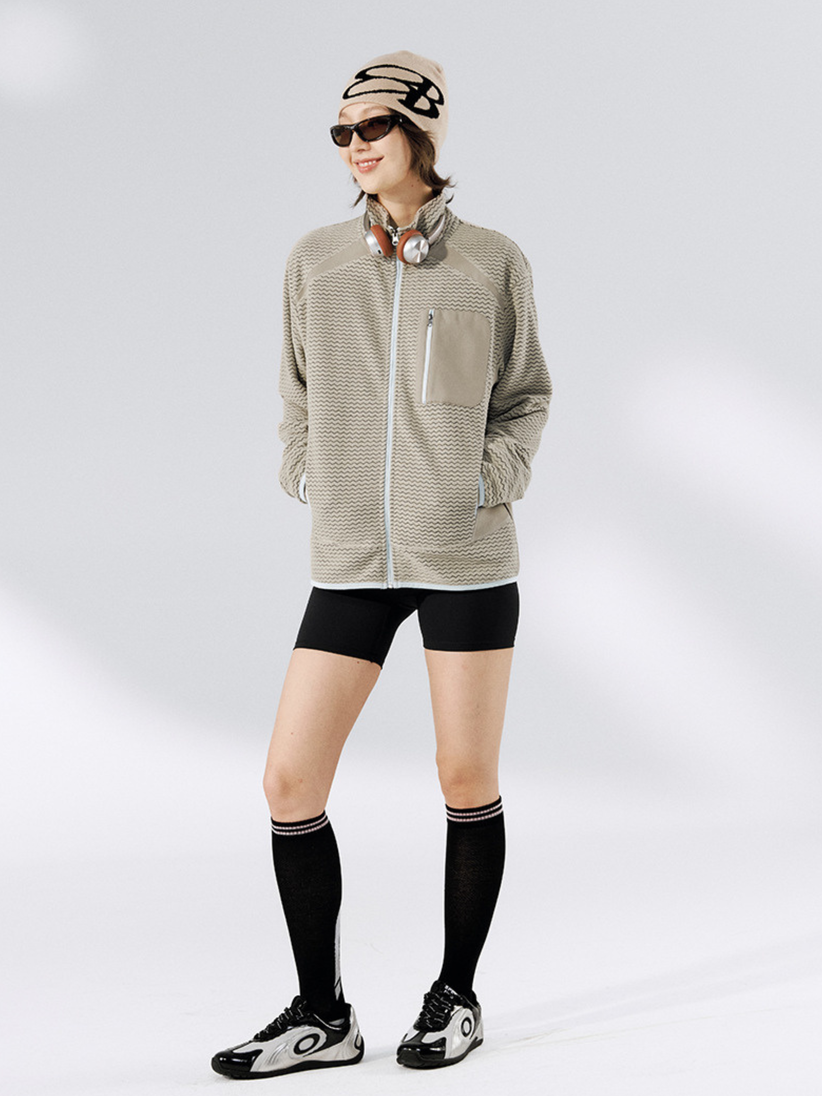 Nightthorn - Wave Pattern Fleece Zip-Up Sweatshirt