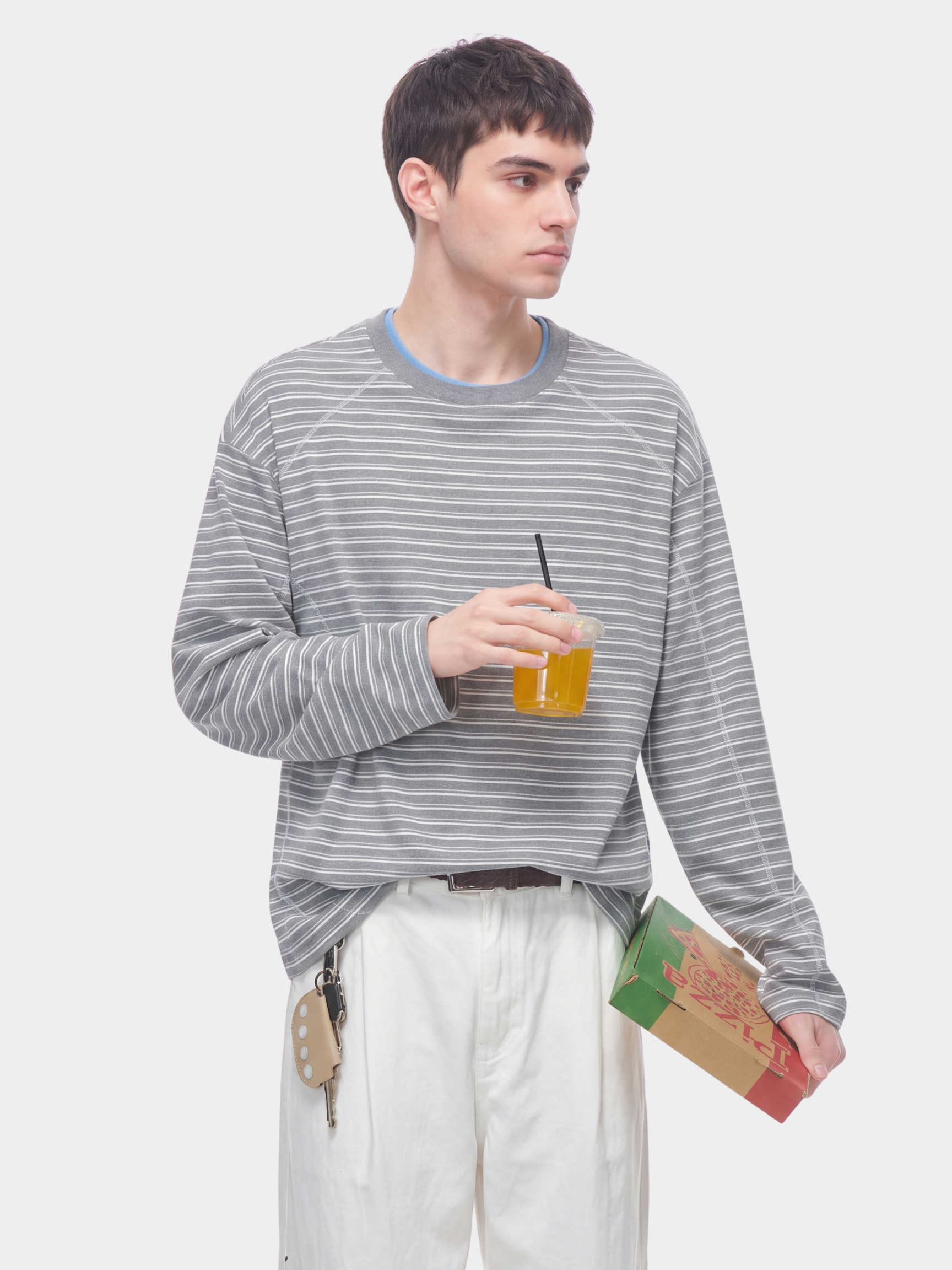 DualDrift - Color-Block Striped Crew Neck T-Shirt