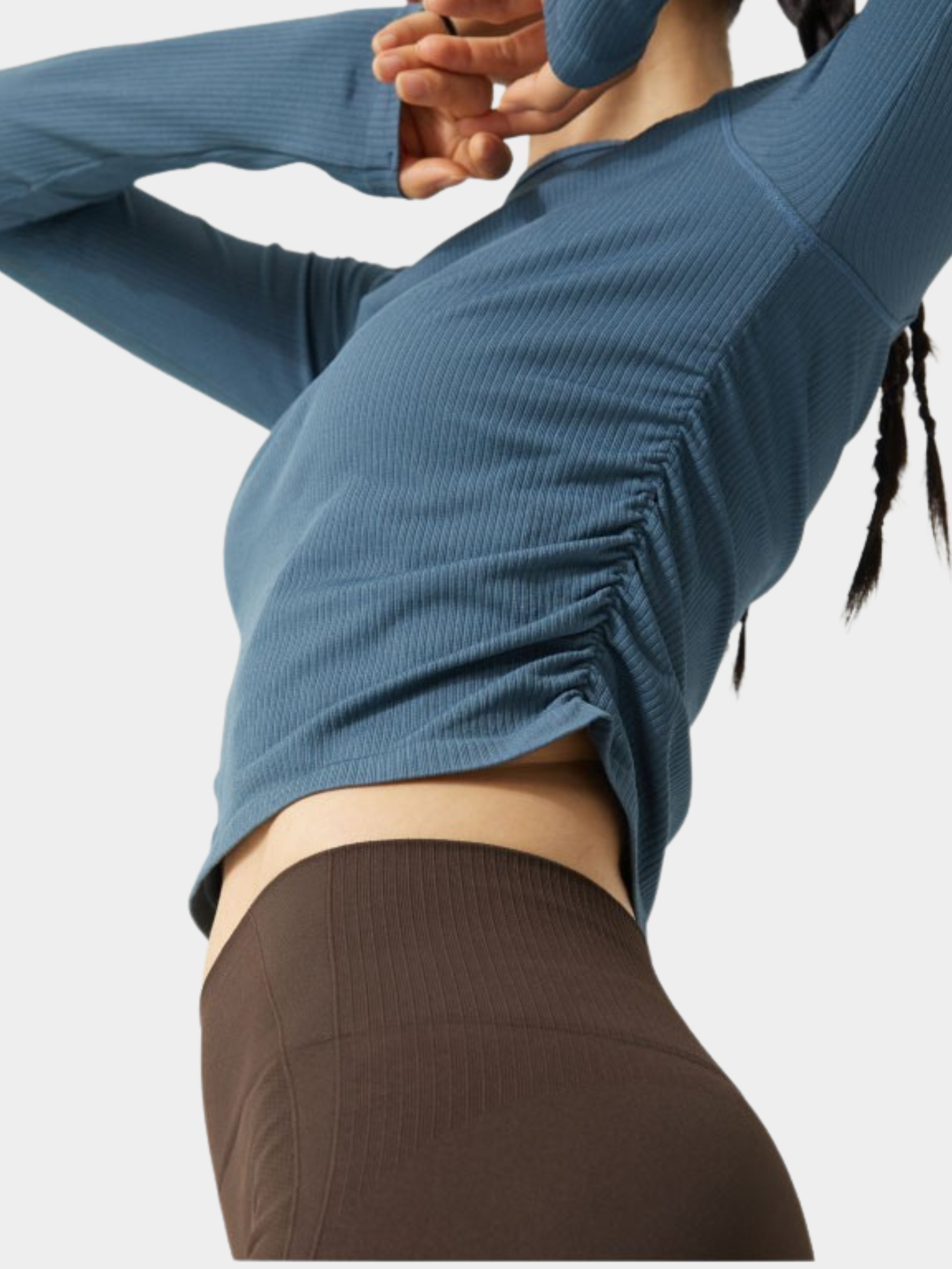 Cavegap - Women's Ruched Ribbed Slim-Fit Sports Tee