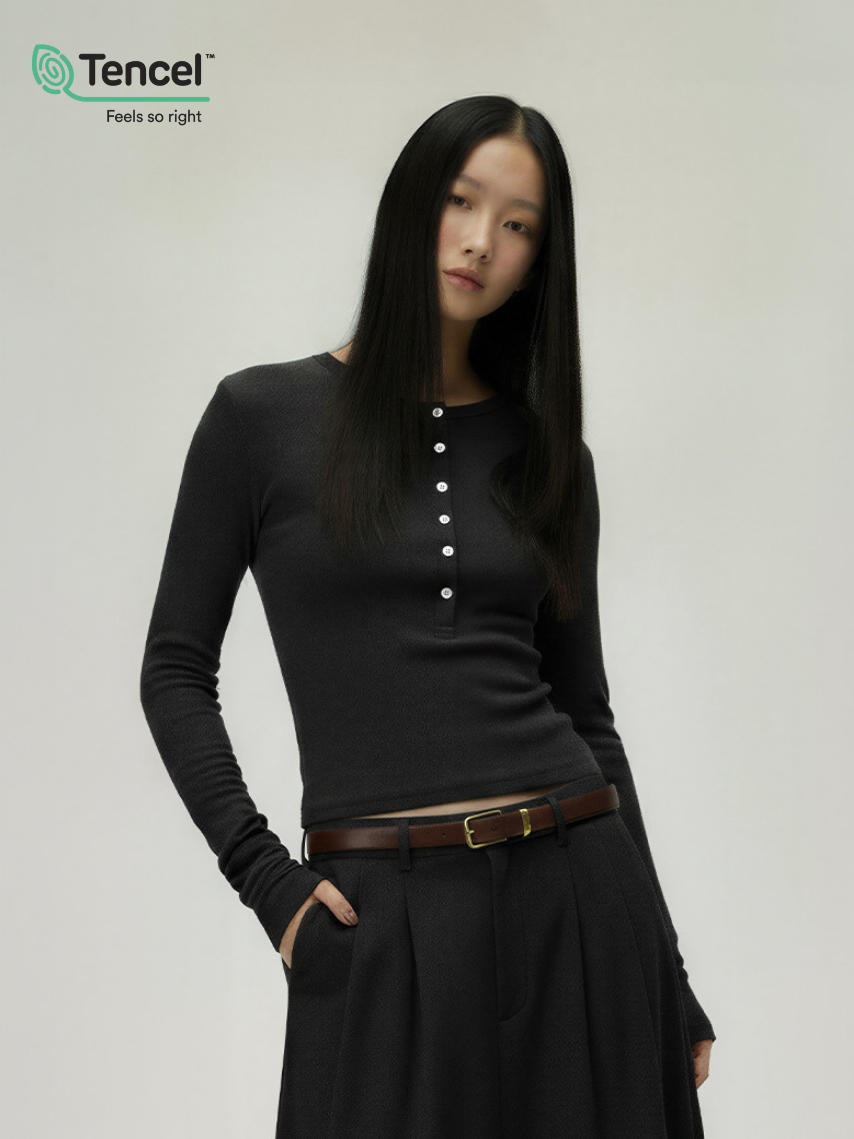 Echo - Women's TENCEL™ Henley Neck Slim-Fit Long Sleeve Tee