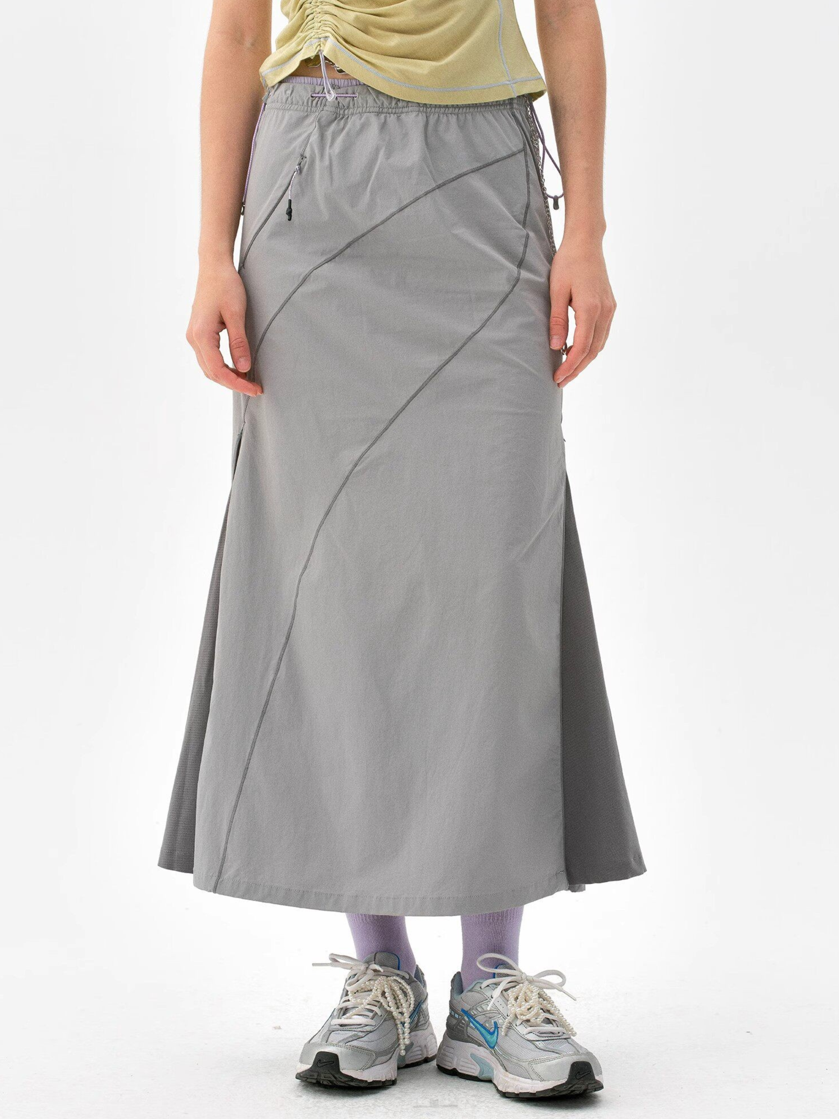 Dunewake - Women's Panelled Drawstring Waist Midi Skirt