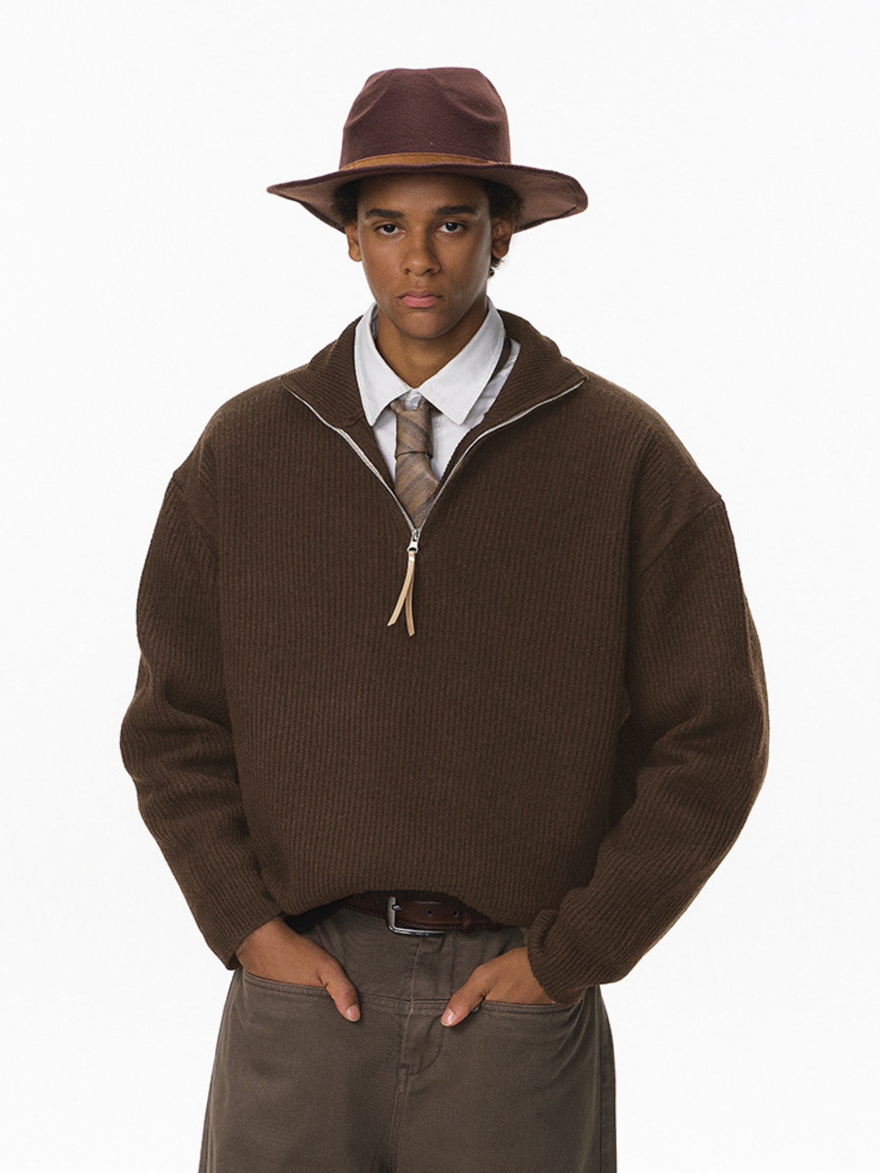 Thistle - Unisex Half-Zip High-Neck Knit Sweater