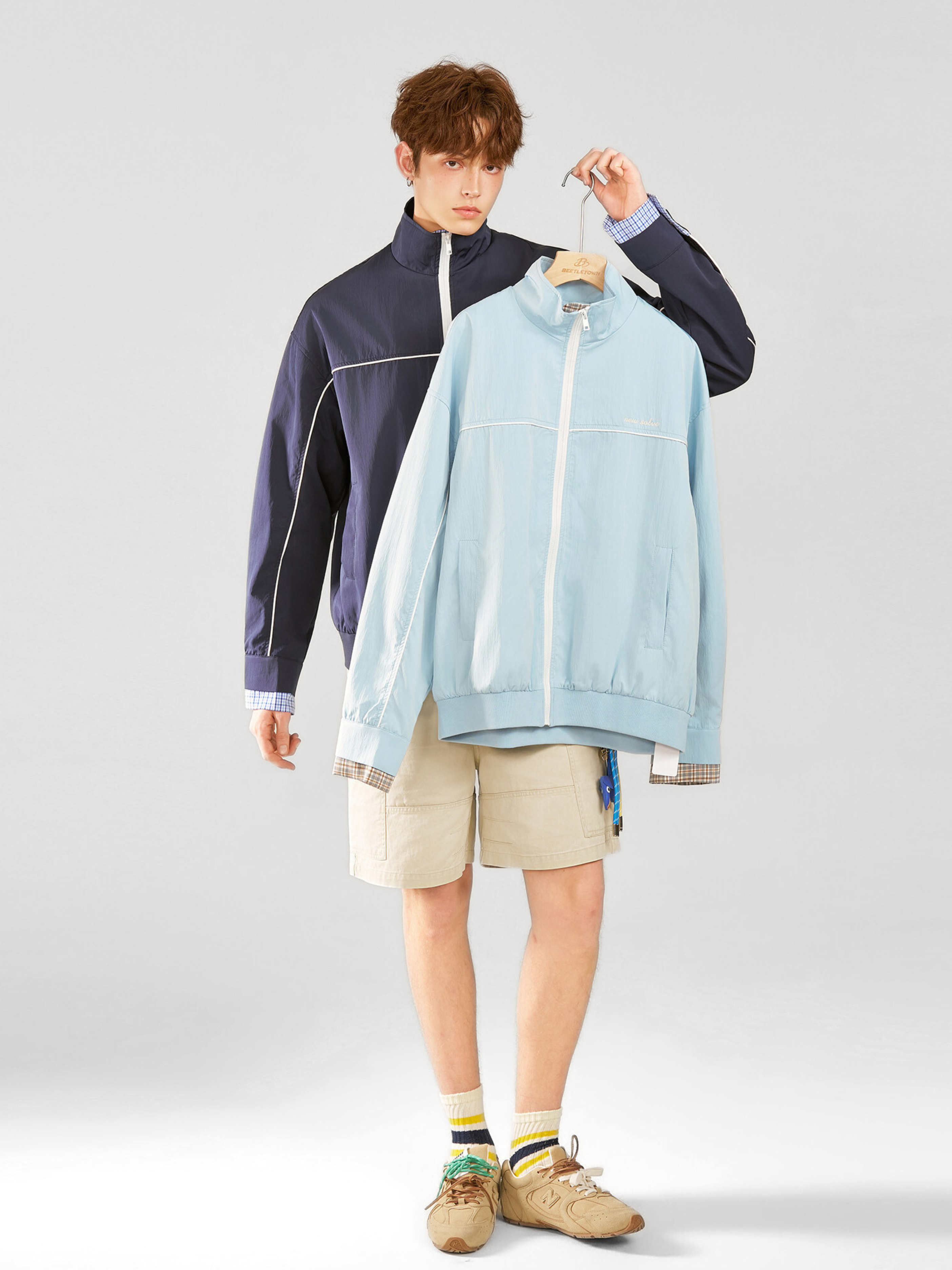 HawkRoc - Unisex Stand Collar Plaid Utility Jacket