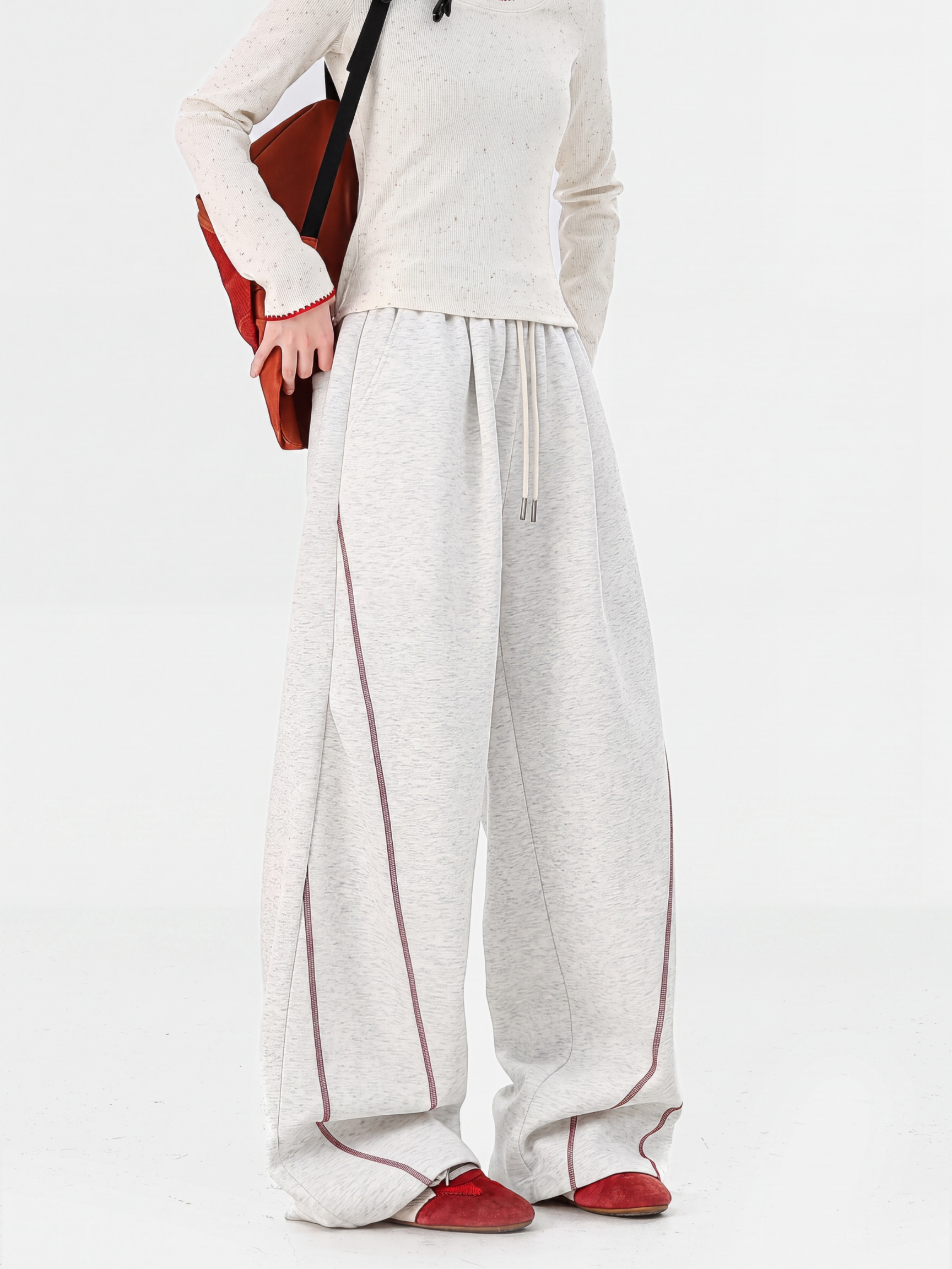 TraceSway - Women's Contrast Stitch Wide-Leg Pants