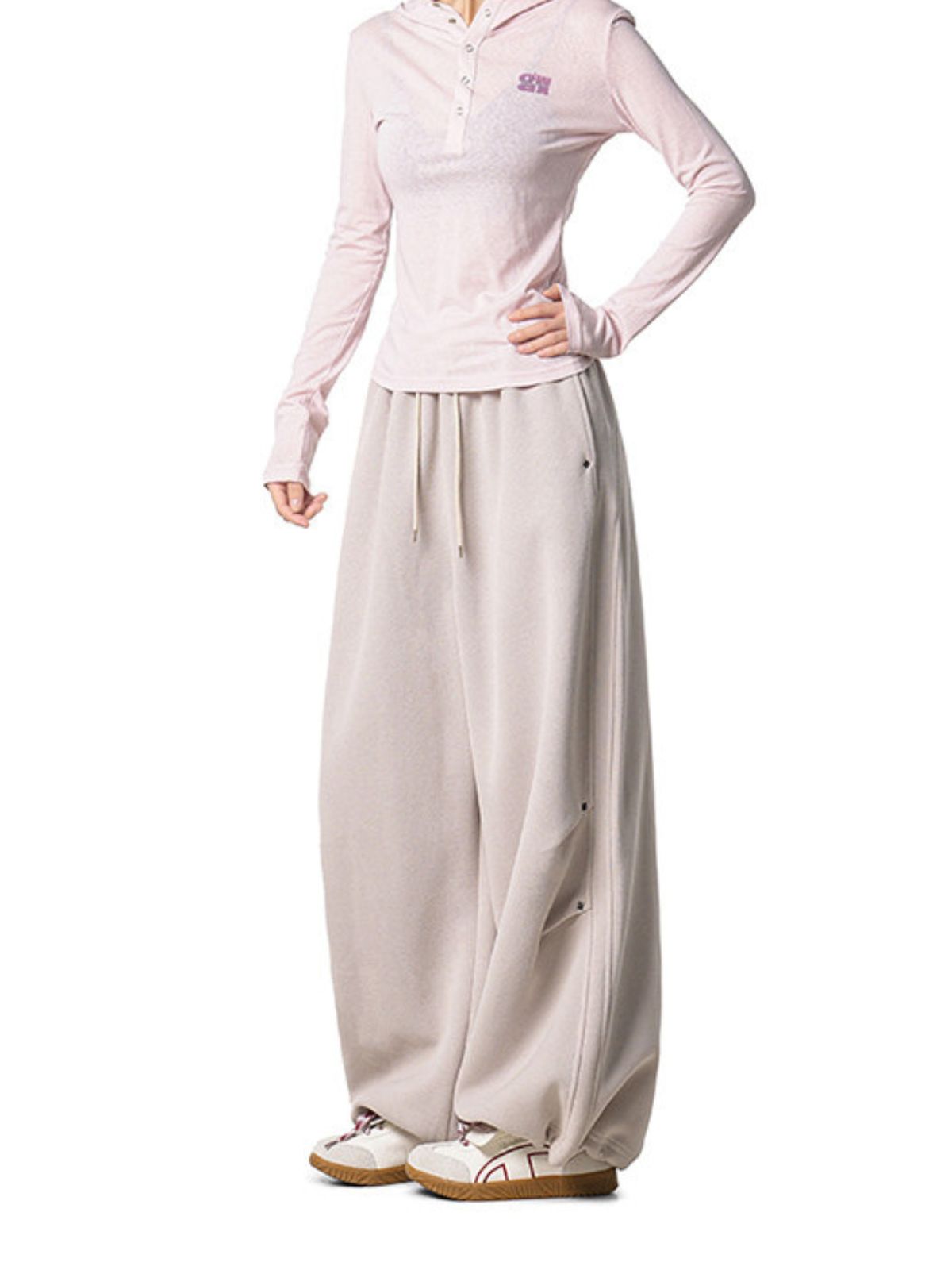 Reachpeak - Unisex Rivet-Detail Pleated Draped Paratrooper Sweatpants