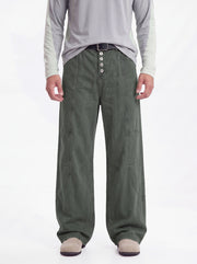 Dewpoint - Button Straight-Leg Wide Cargo Pants