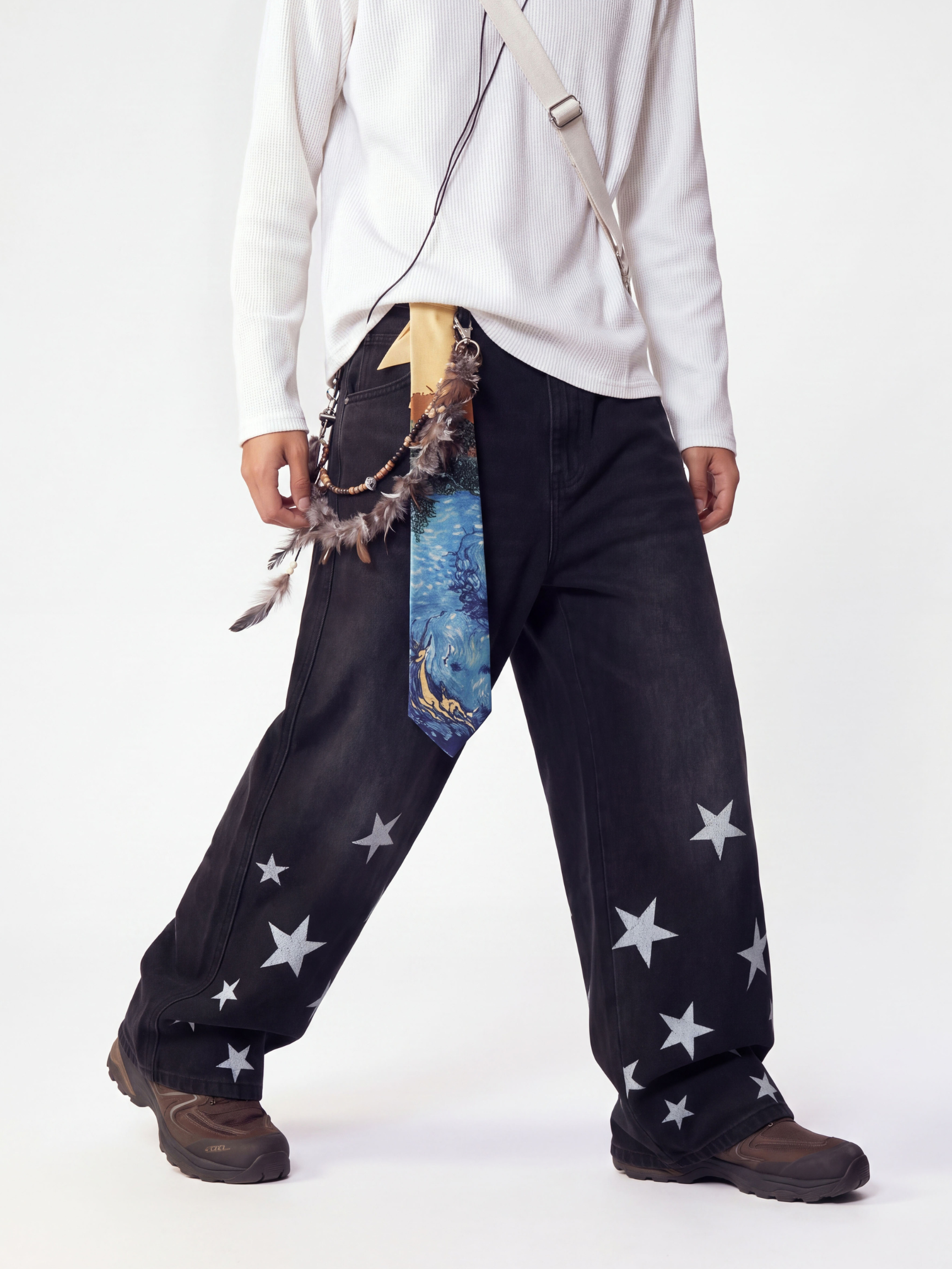 Fieldtrace - Unisex Washed Gradient Star-Print Baggy Jeans