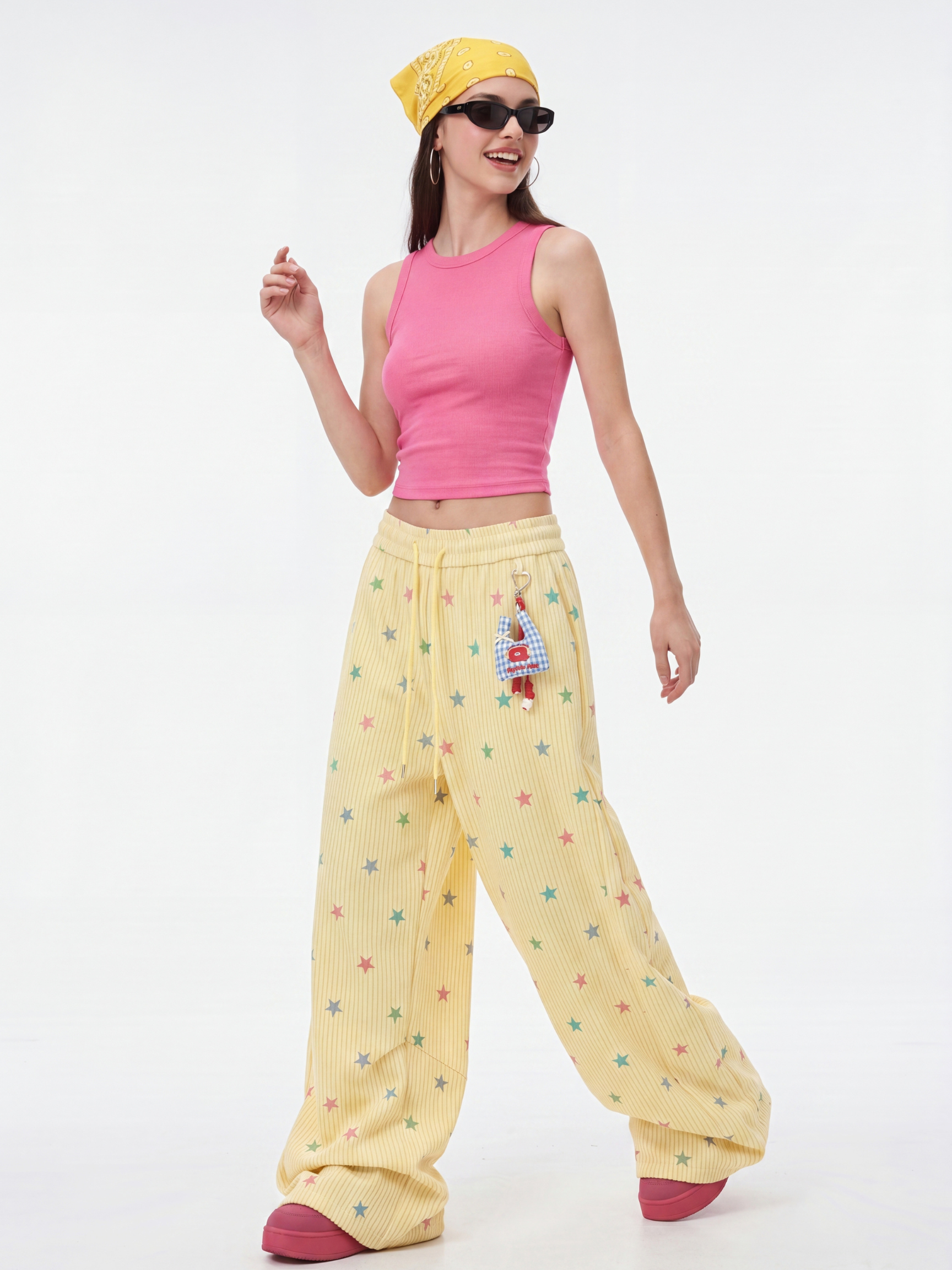Stitch - Women's Colorful Star Stripe Wide-Leg Pants