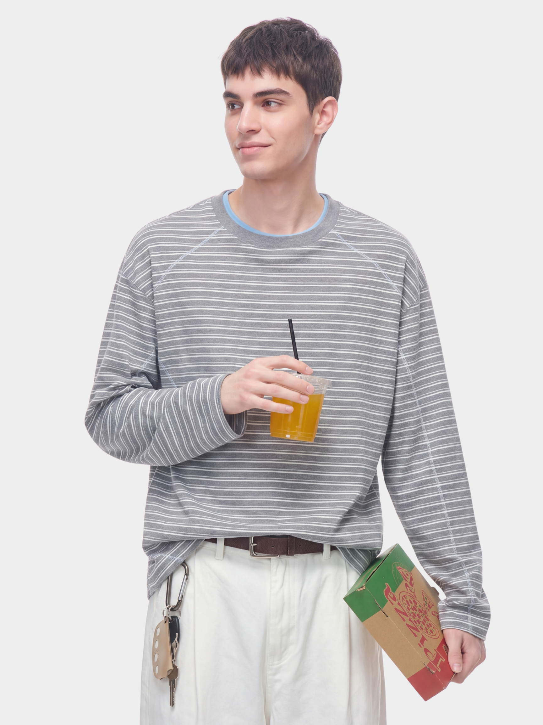 DualDrift - Color-Block Striped Crew Neck T-Shirt