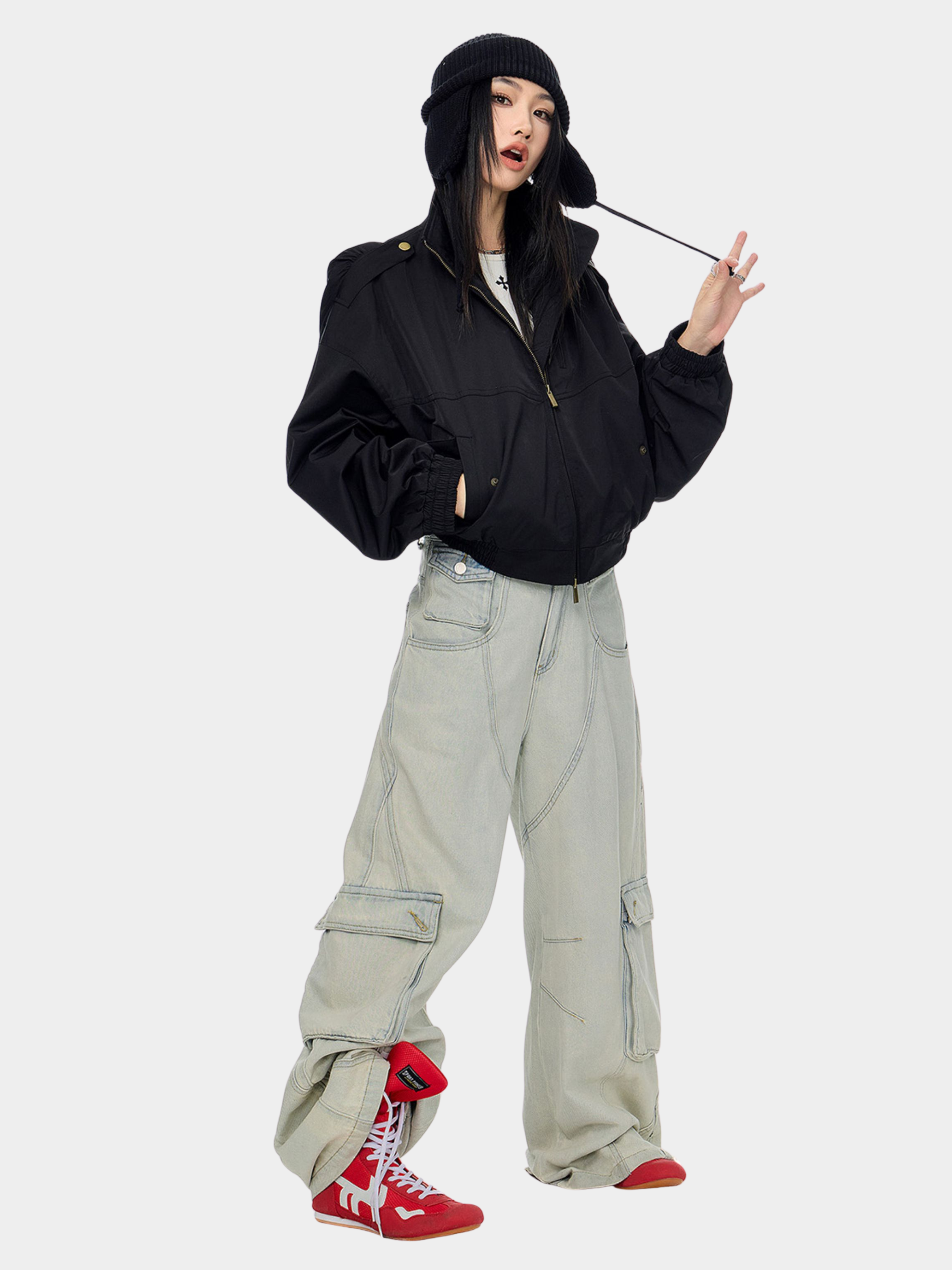 StoneCrate - Women's Stand Collar Short Utility Jacket