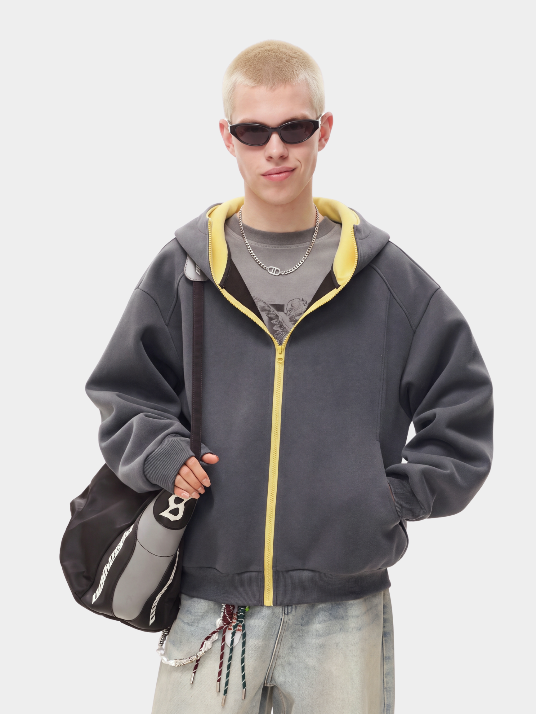 NeckVeil - Men's Contrast Color High Neck Zip-Up Jacket
