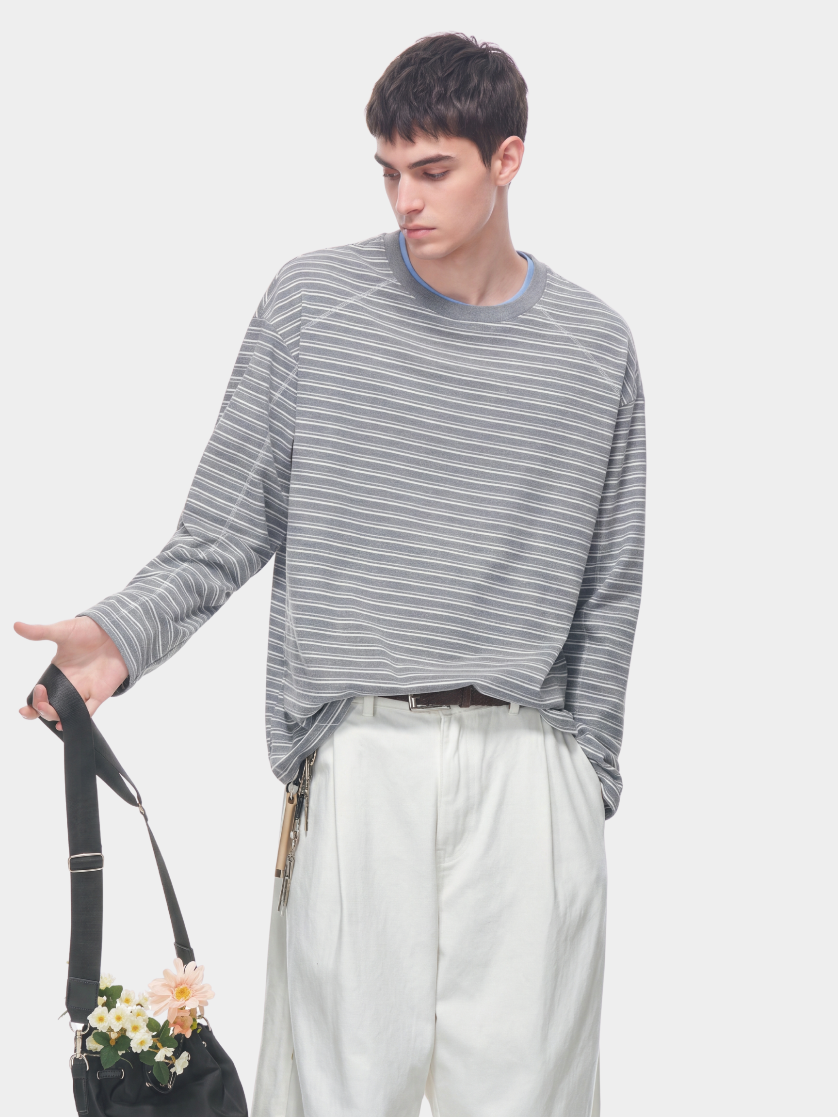 DualDrift - Color-Block Striped Crew Neck T-Shirt
