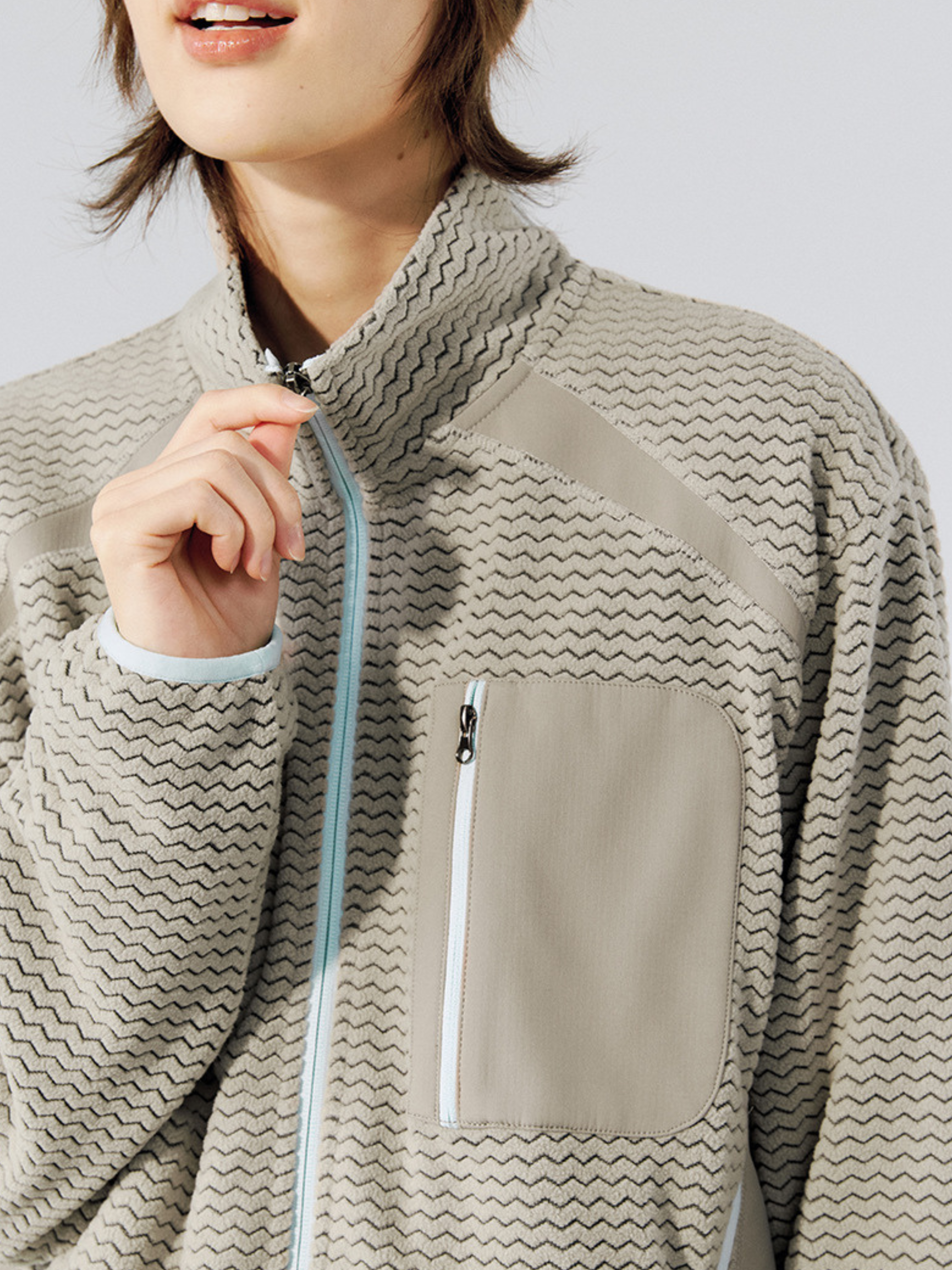 Nightthorn - Unisex Wave Pattern Fleece Zip-Up Sweatshirt