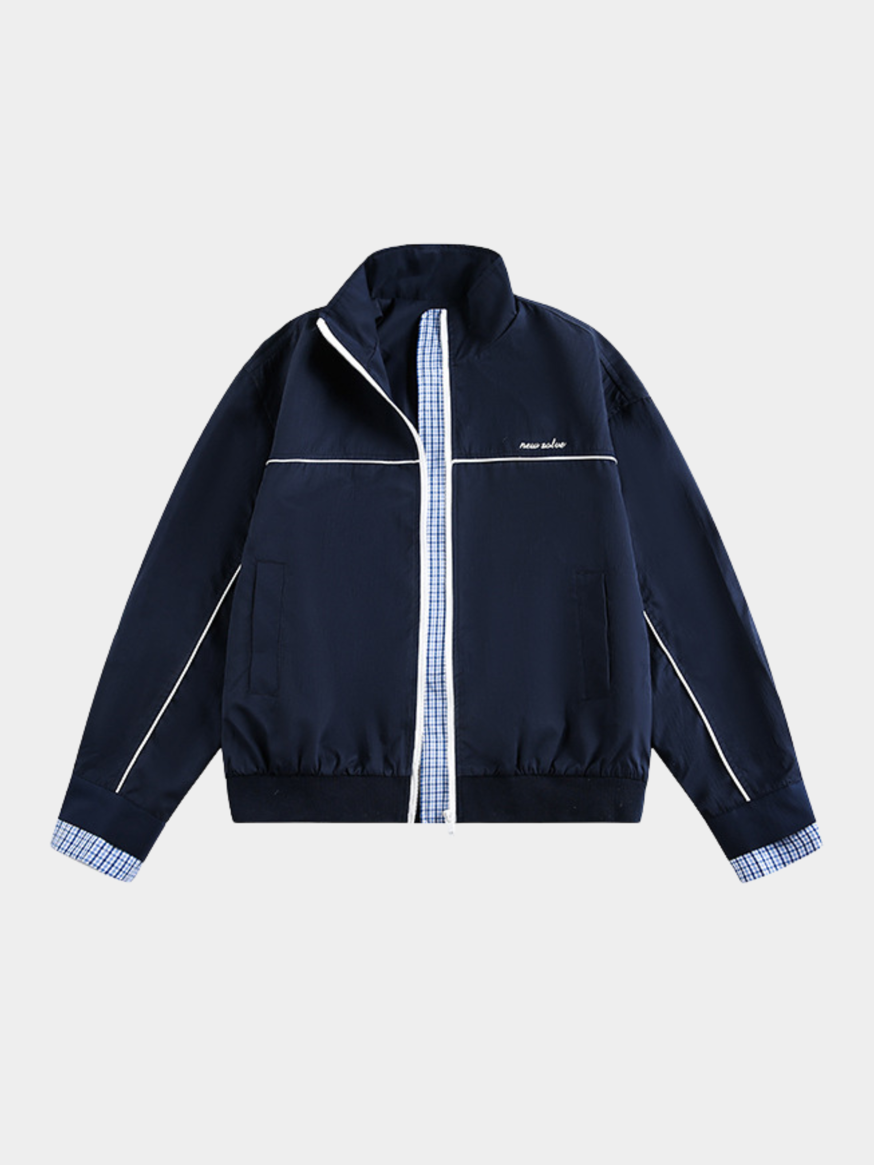 HawkRoc - Unisex Stand Collar Plaid Utility Jacket