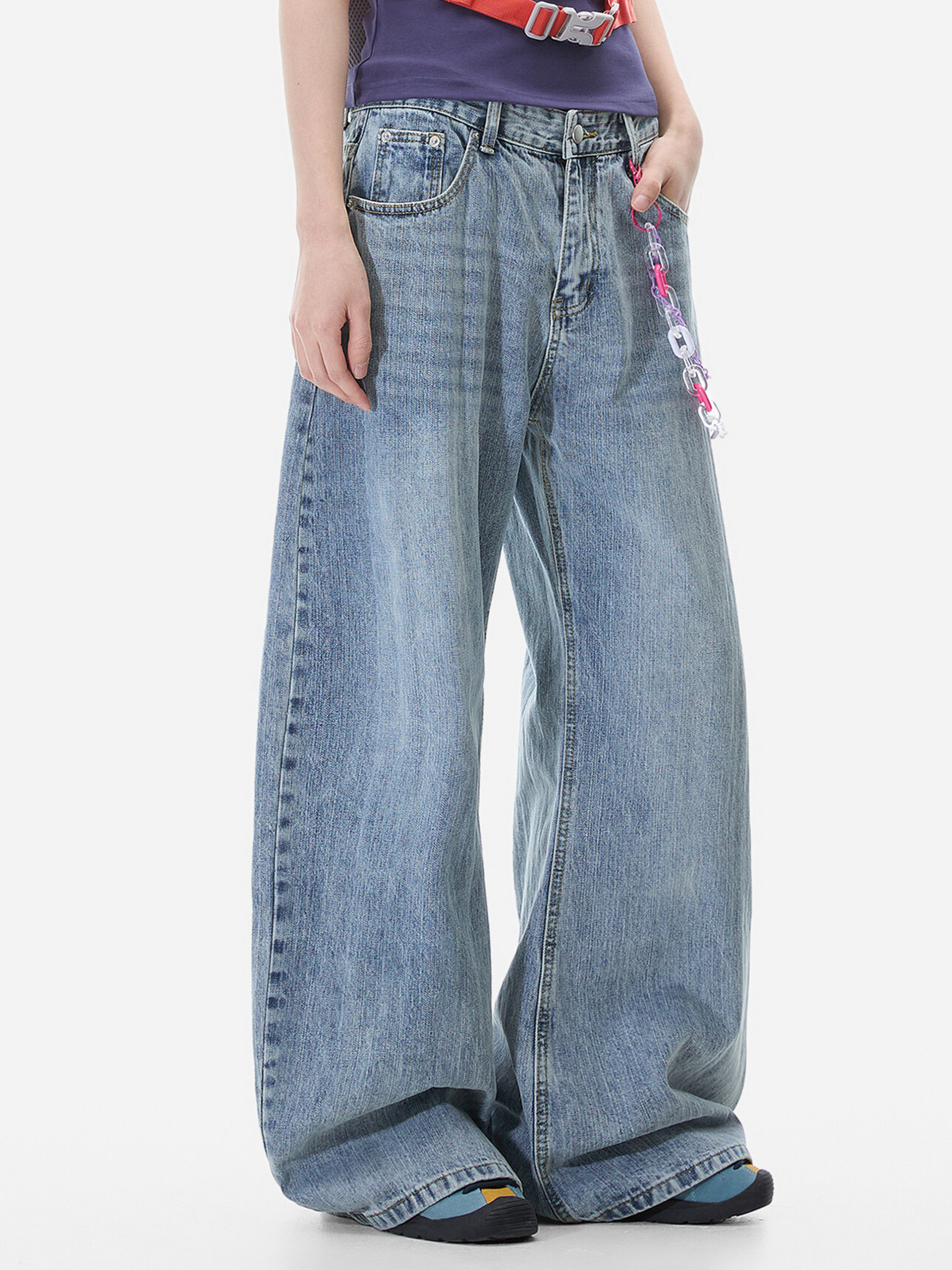 LowFell - Women's Washed Relaxed Straight-Leg Denim Jeans