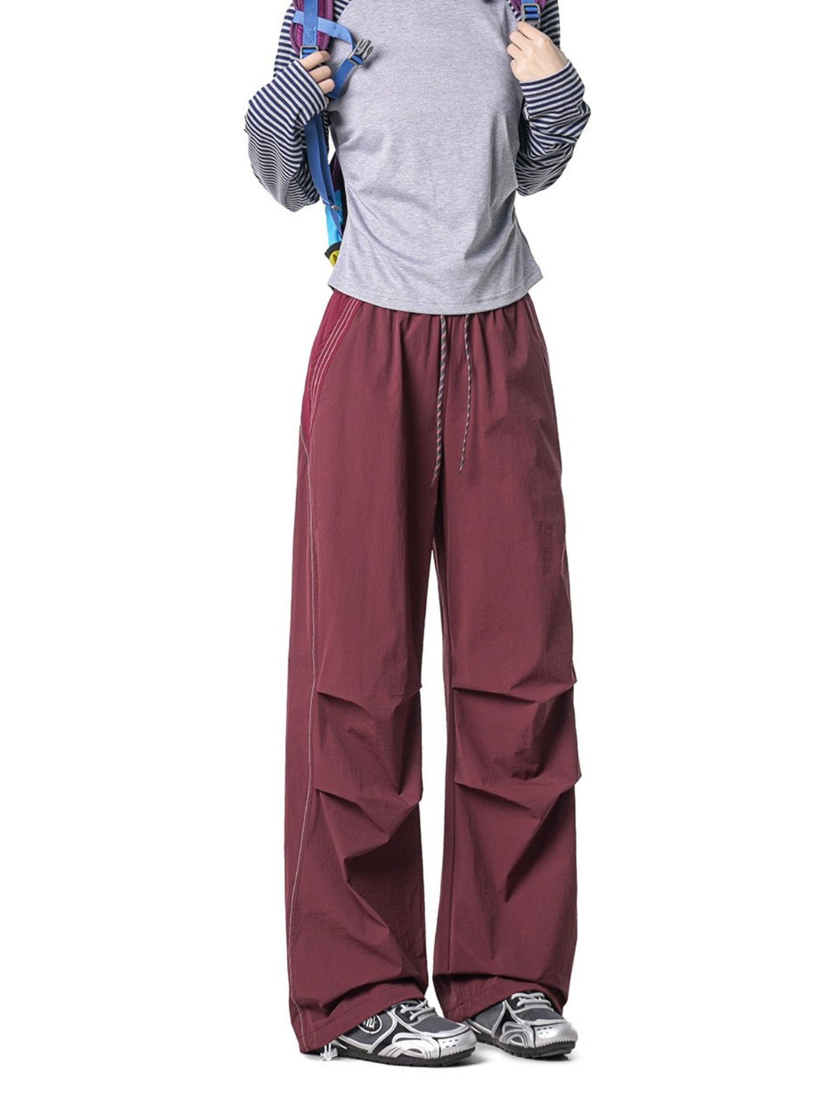 Crestwalk - Women's Geometric Cutline Pleated Paratrooper Pants