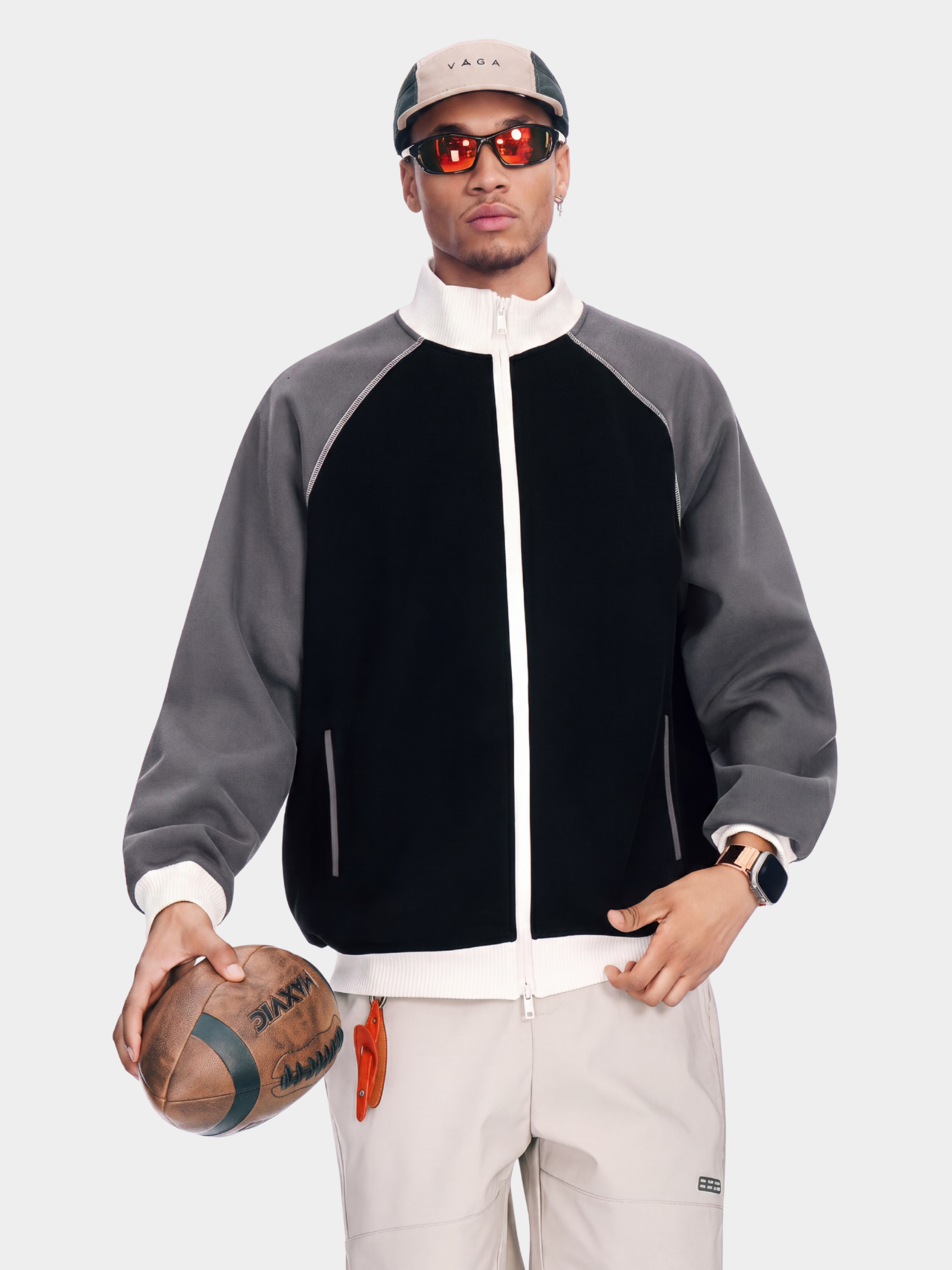 EdgeDrift - Unisex Color-Block Raglan Stand Collar Zip Jacket