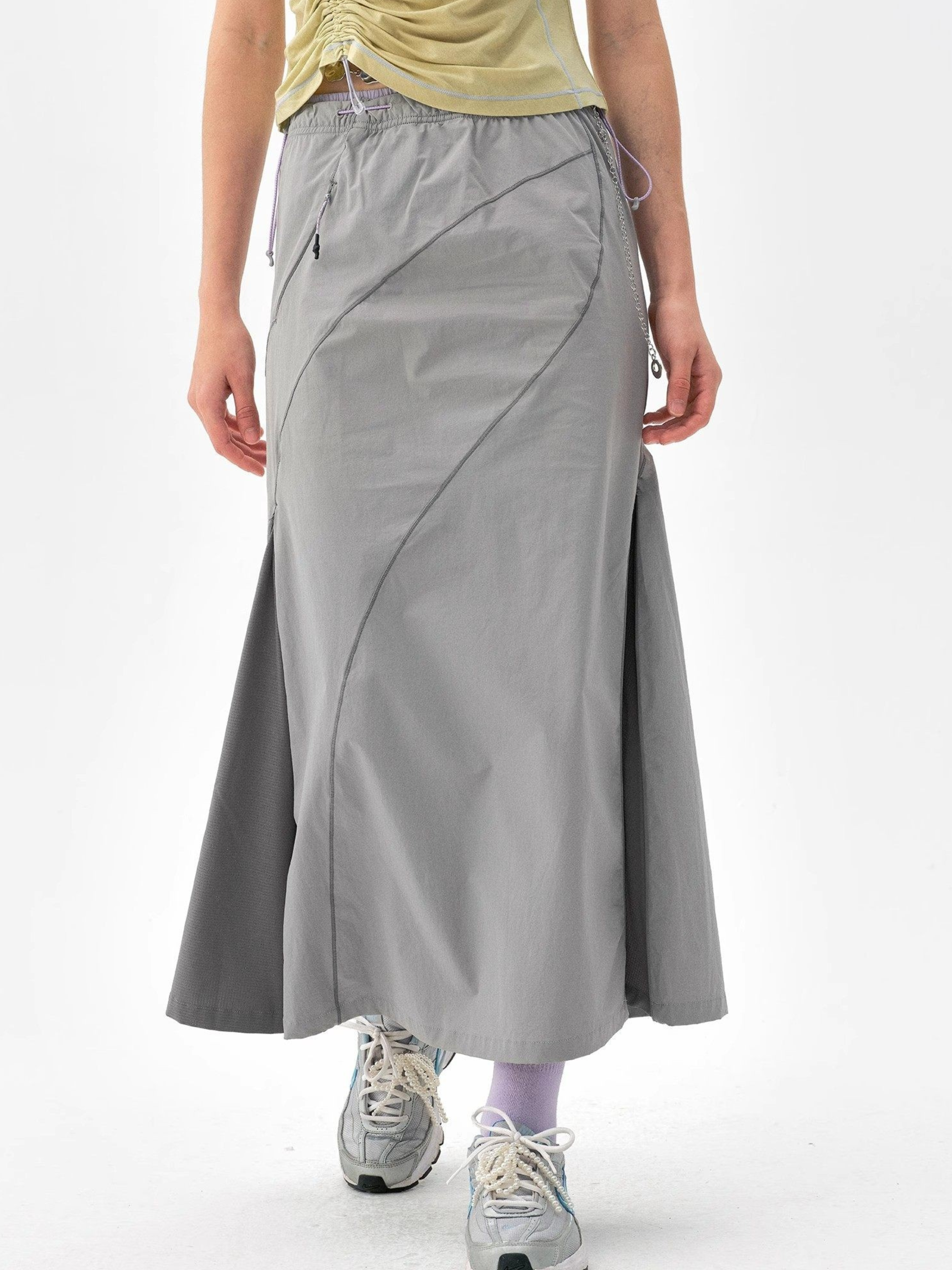 Dunewake - Women's Panelled Drawstring Waist Midi Skirt
