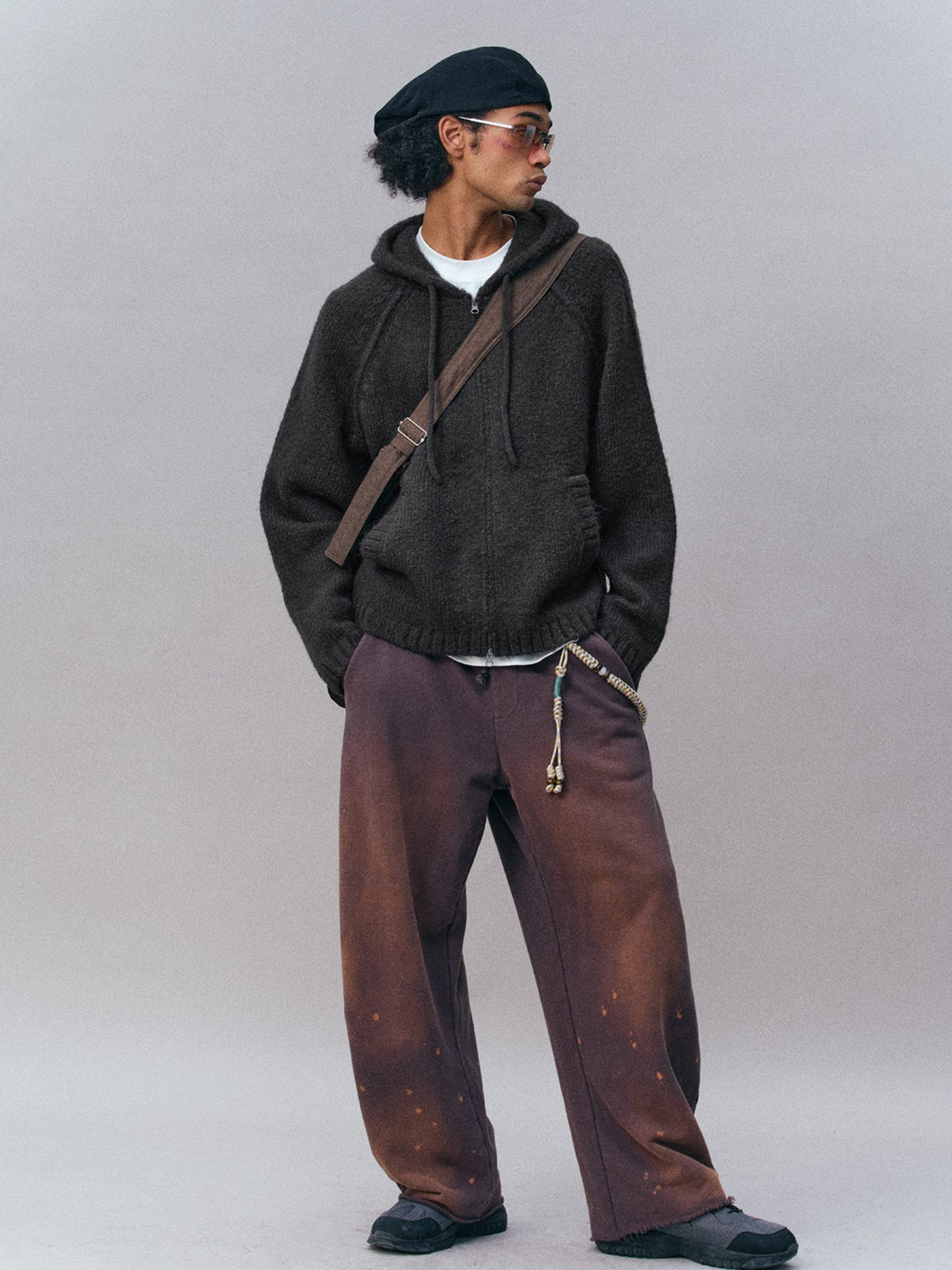 Ravensoul - Unisex Loose-Fit Zip-Up Hooded Knit Sweater