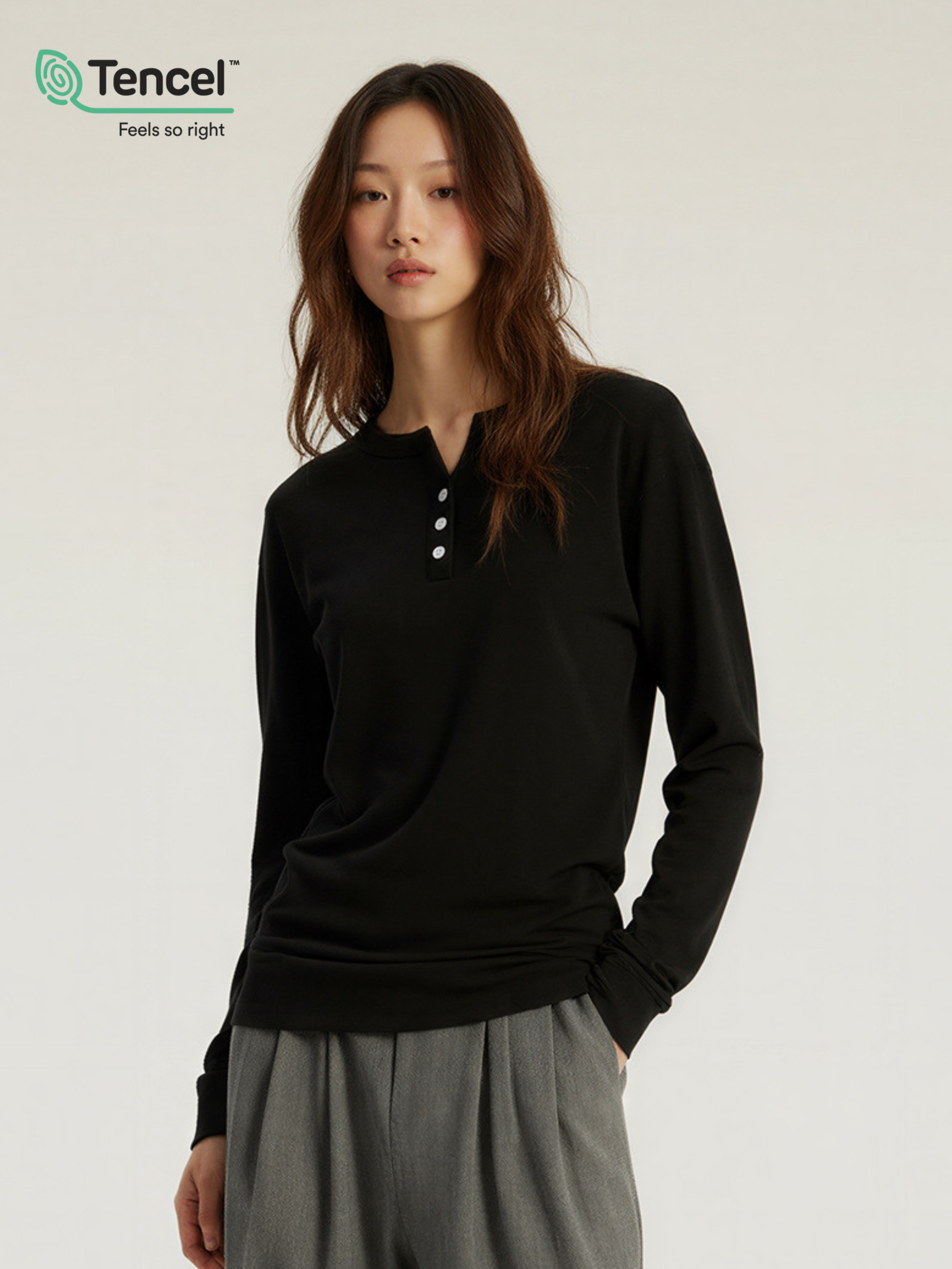 Ashford - Women's TENCEL™ Henley Neck Slim-Fit Long Sleeve Tee