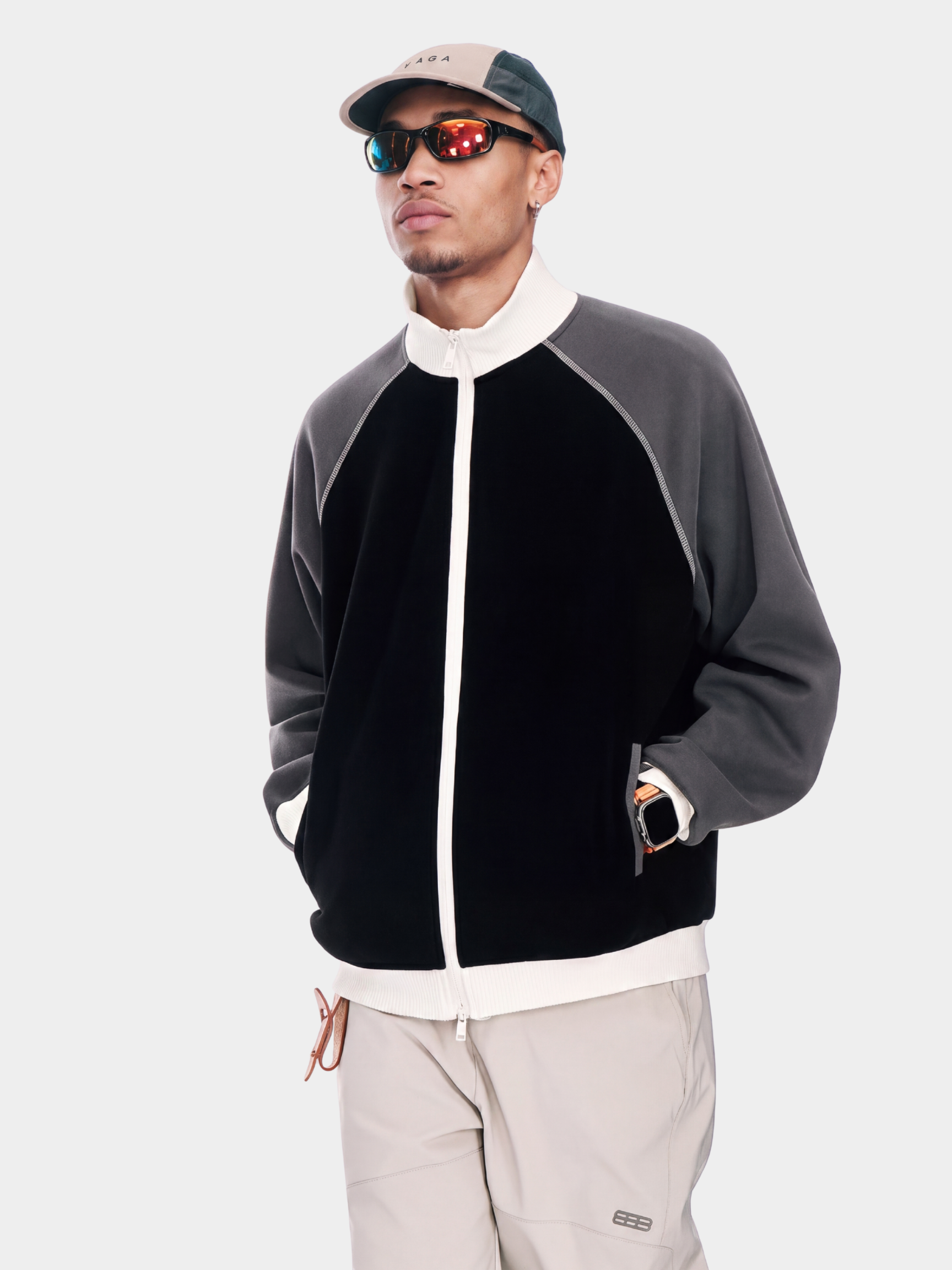 EdgeDrift - Unisex Color-Block Raglan Stand Collar Zip Jacket