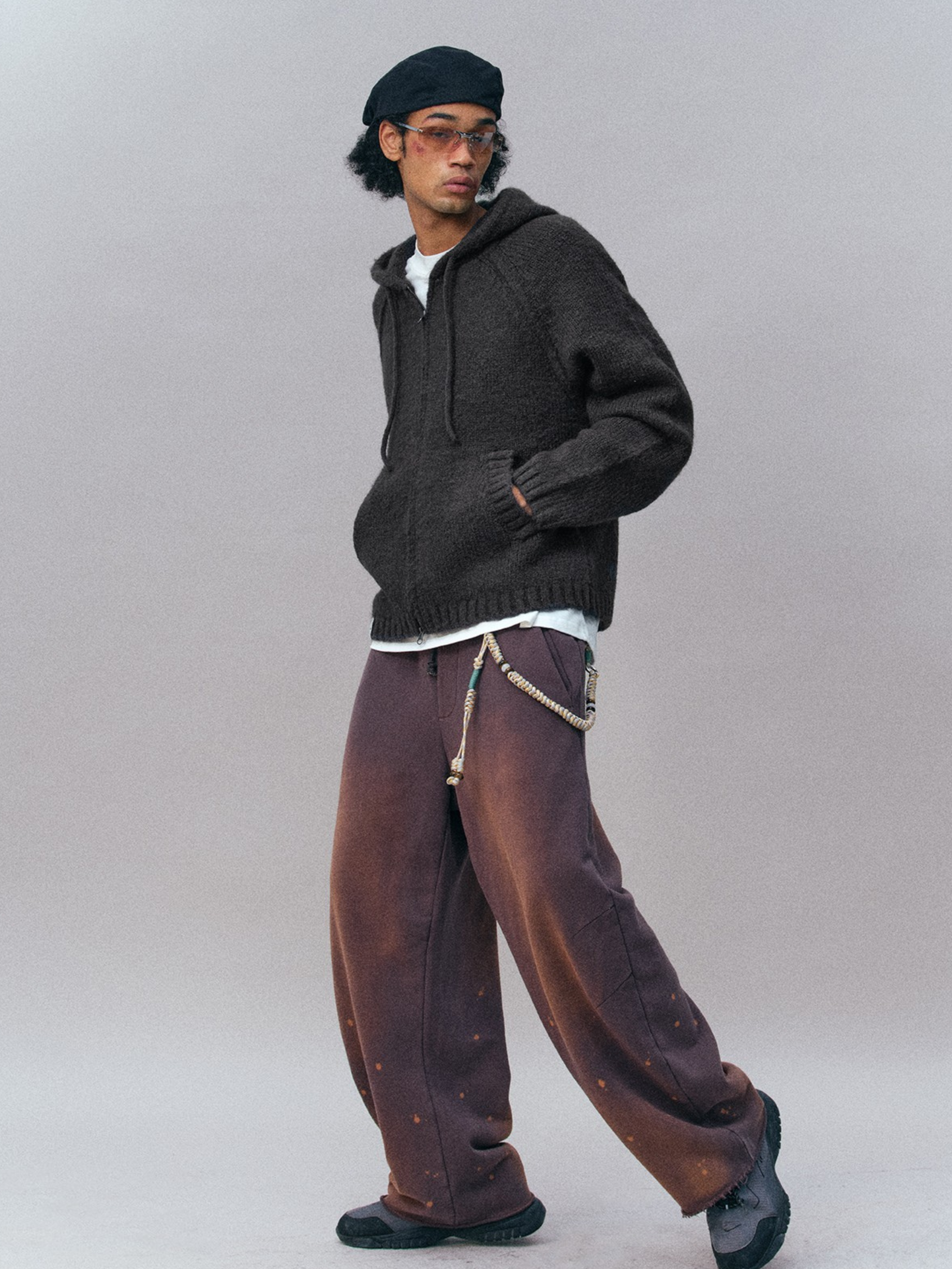 Ravensoul - Unisex Loose-Fit Zip-Up Hooded Knit Sweater