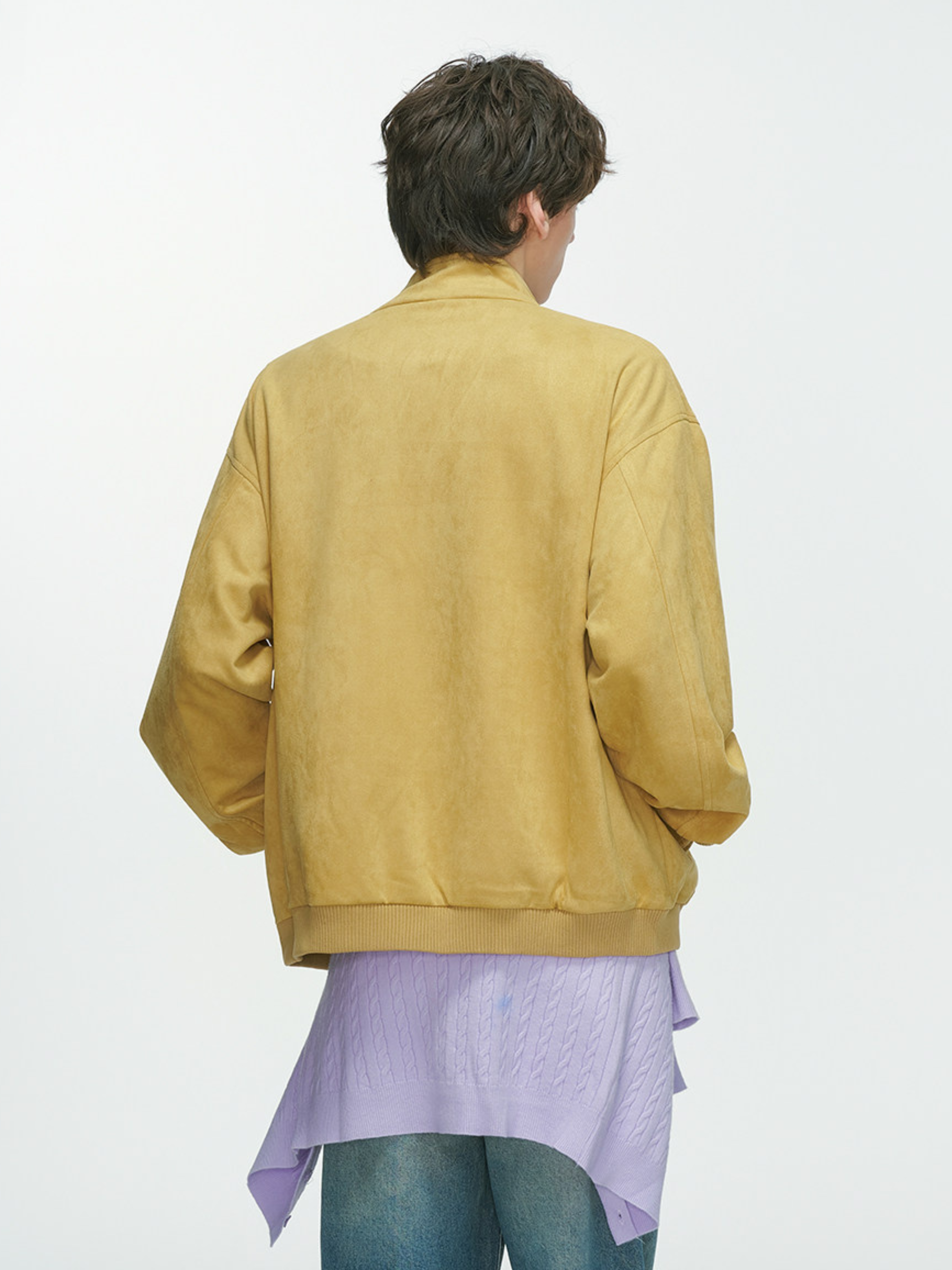 Cougarsong - Men's Check Panel Faux Suede Jacket