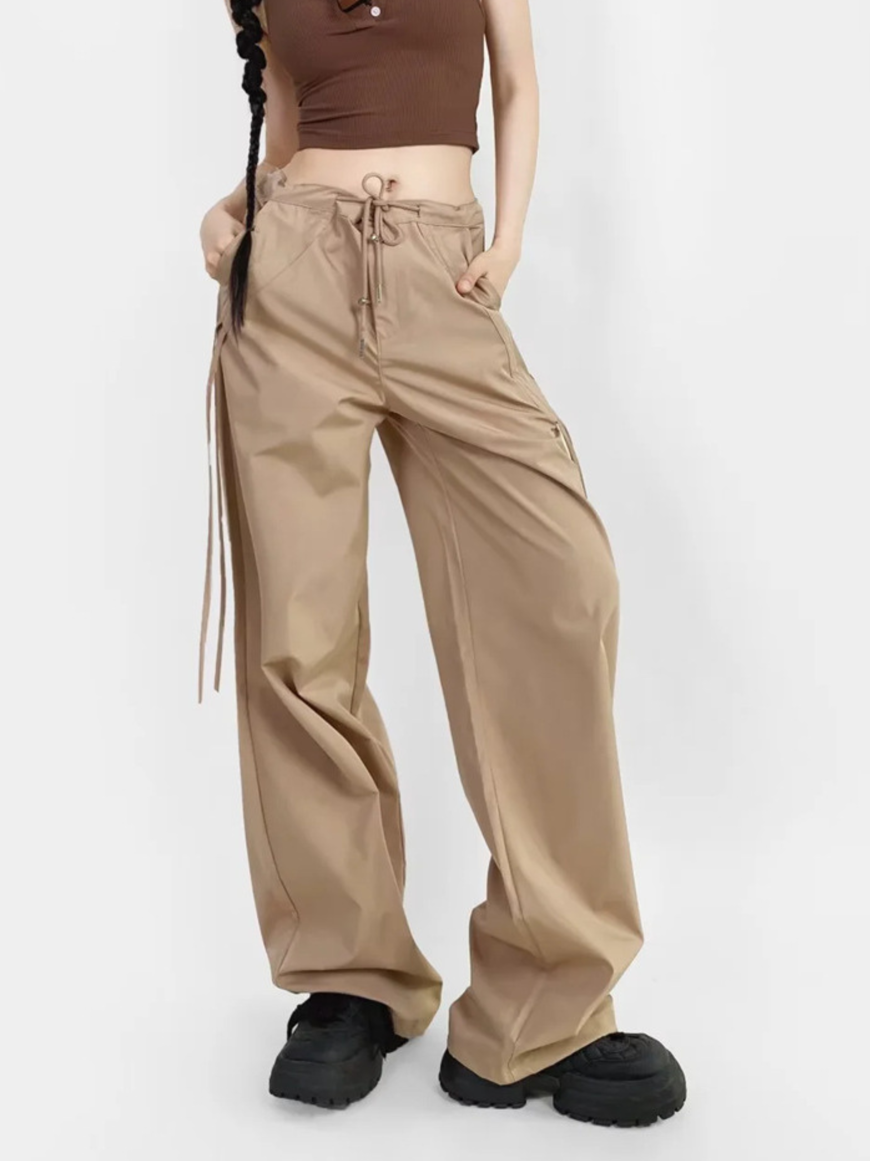 ThornPath - Women's Drawstring Tie Double-Pocket Loose-Fit Pants