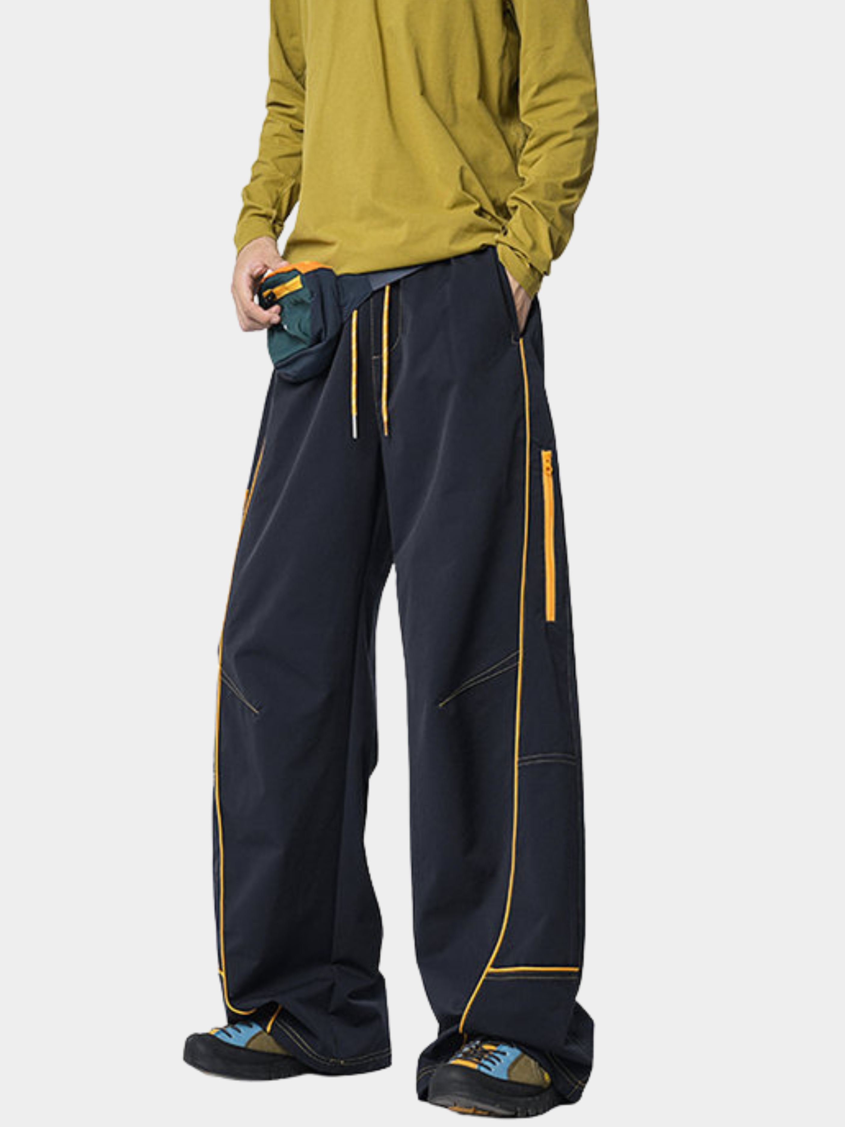 FoxView - Unisex Three-Proof Colorblock Striped Curved-Cut Pants