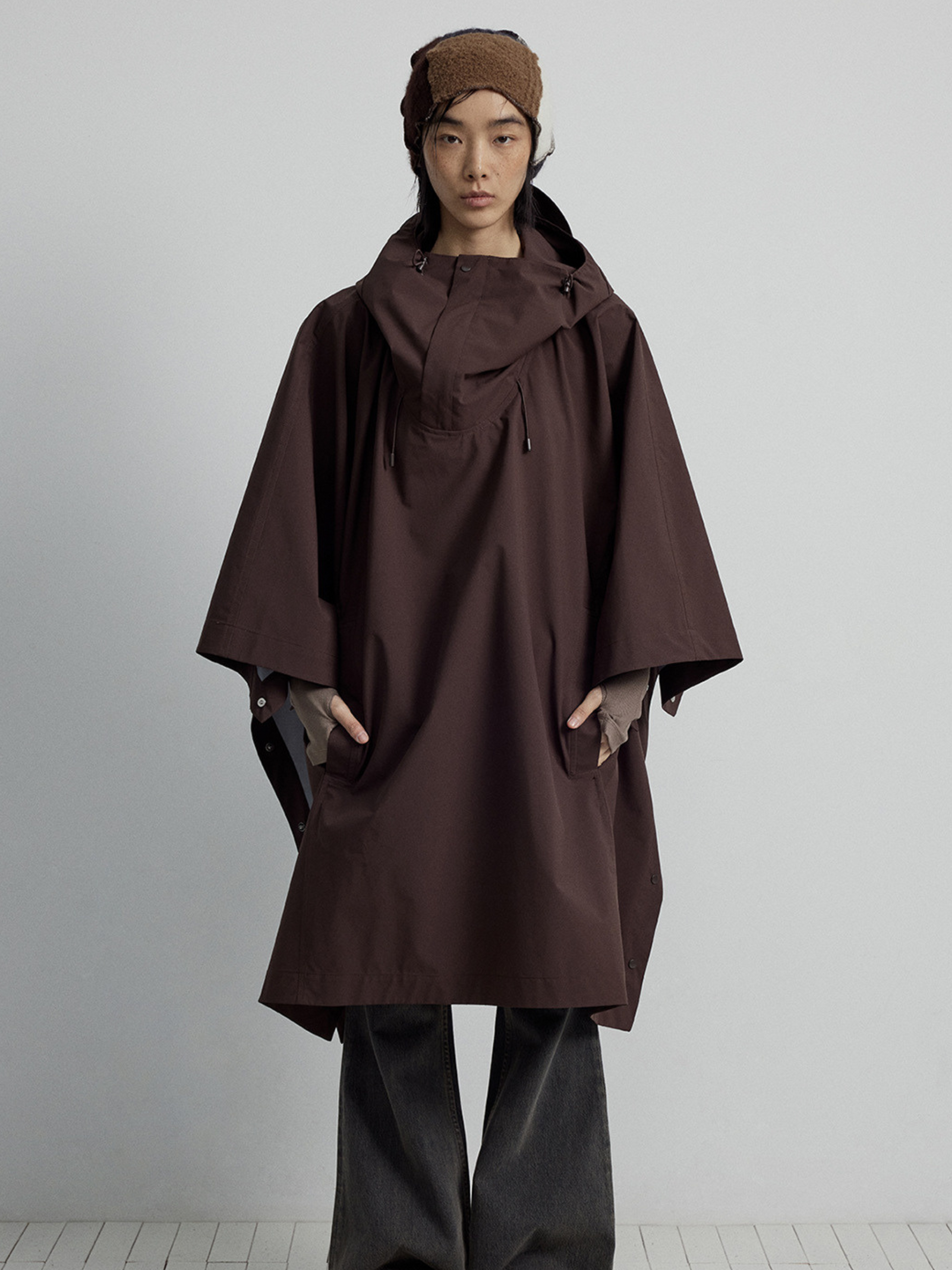 OwlPort - Women's Waterproof Metal-Button Drawstring Hooded Cape Jacket GONGGAR SPORTS