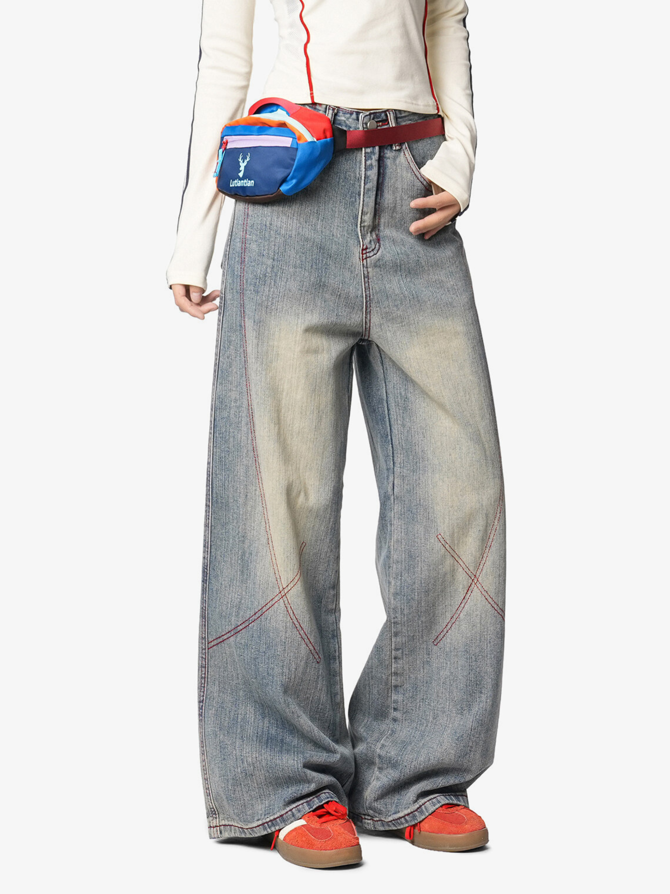 HardPan - Unisex Contrast Hasso Stitching Cotton Denim Jeans