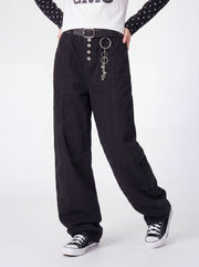 Dewpoint - Unisex Button Straight-Leg Wide Cargo Pants