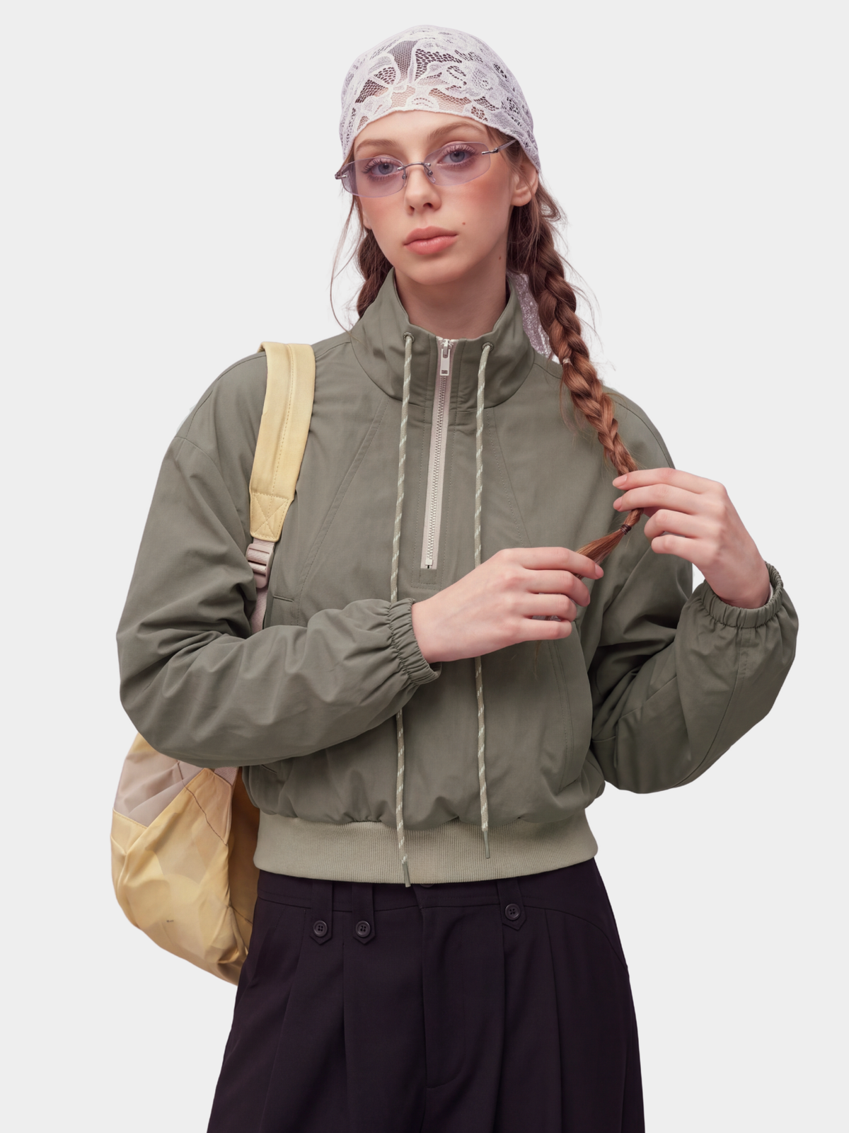 TuckDrift - Women's Cropped Stand Collar Half-Zip Jacket