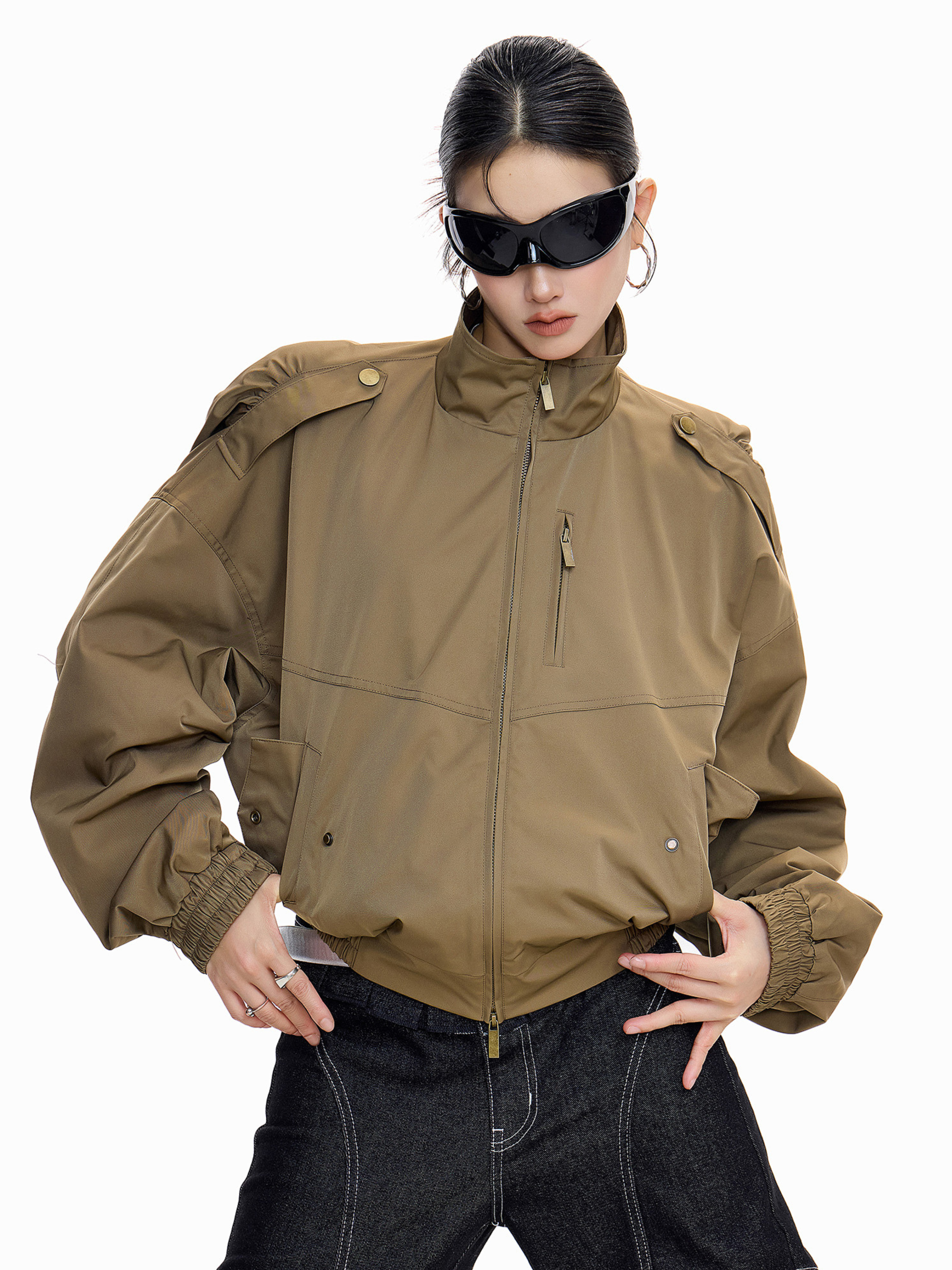 StoneCrate - Women's Stand Collar Short Utility Jacket